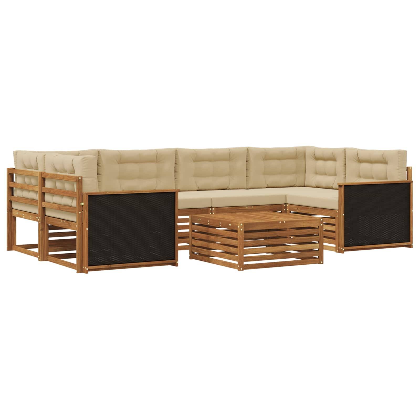 vidaXL Outdoor-Sofagarnitur mit Kissen 7 pcs Natur und Beige Polyester