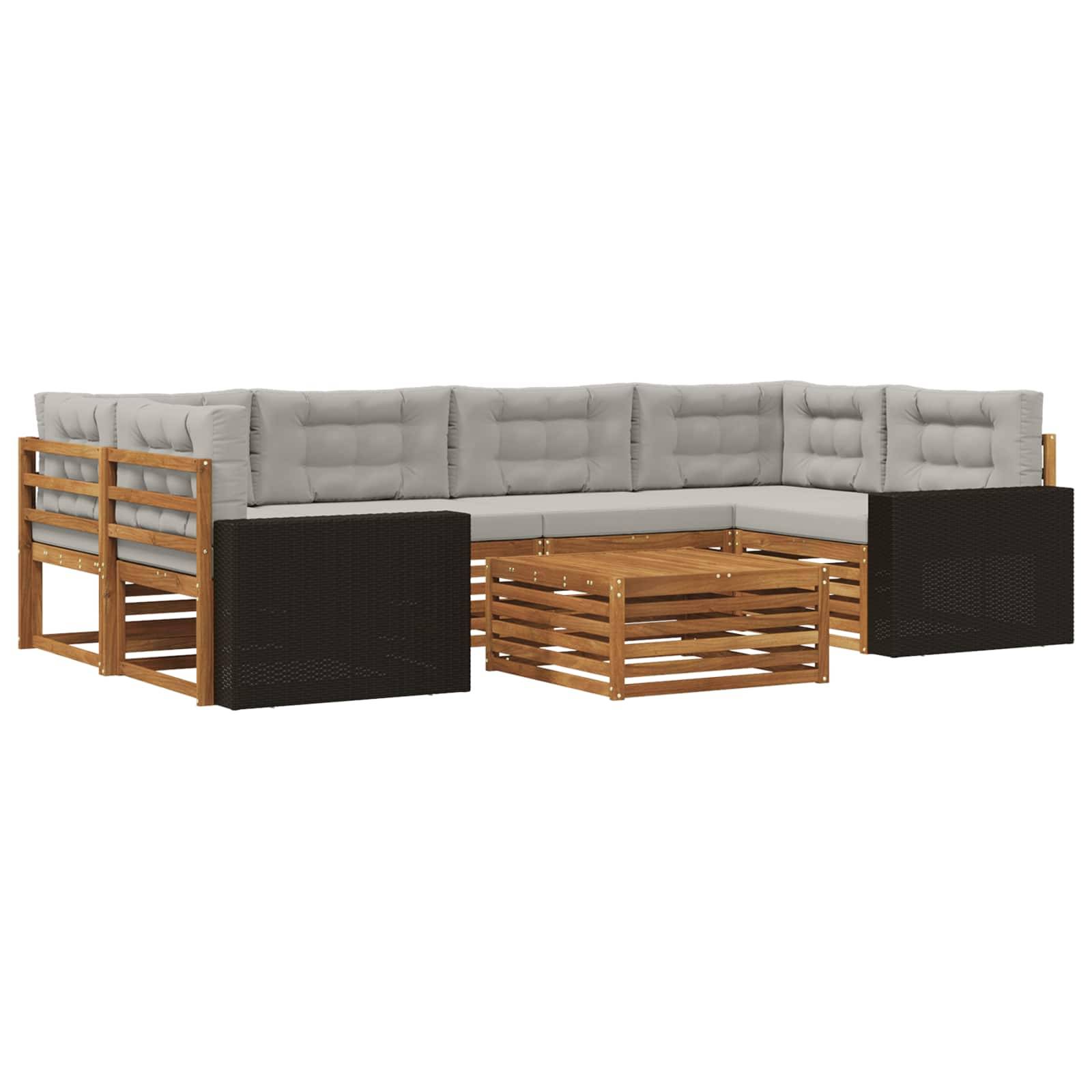 vidaXL Outdoor-Sofagarnitur 7 pcs Natürlich und Hellgrau Polyester