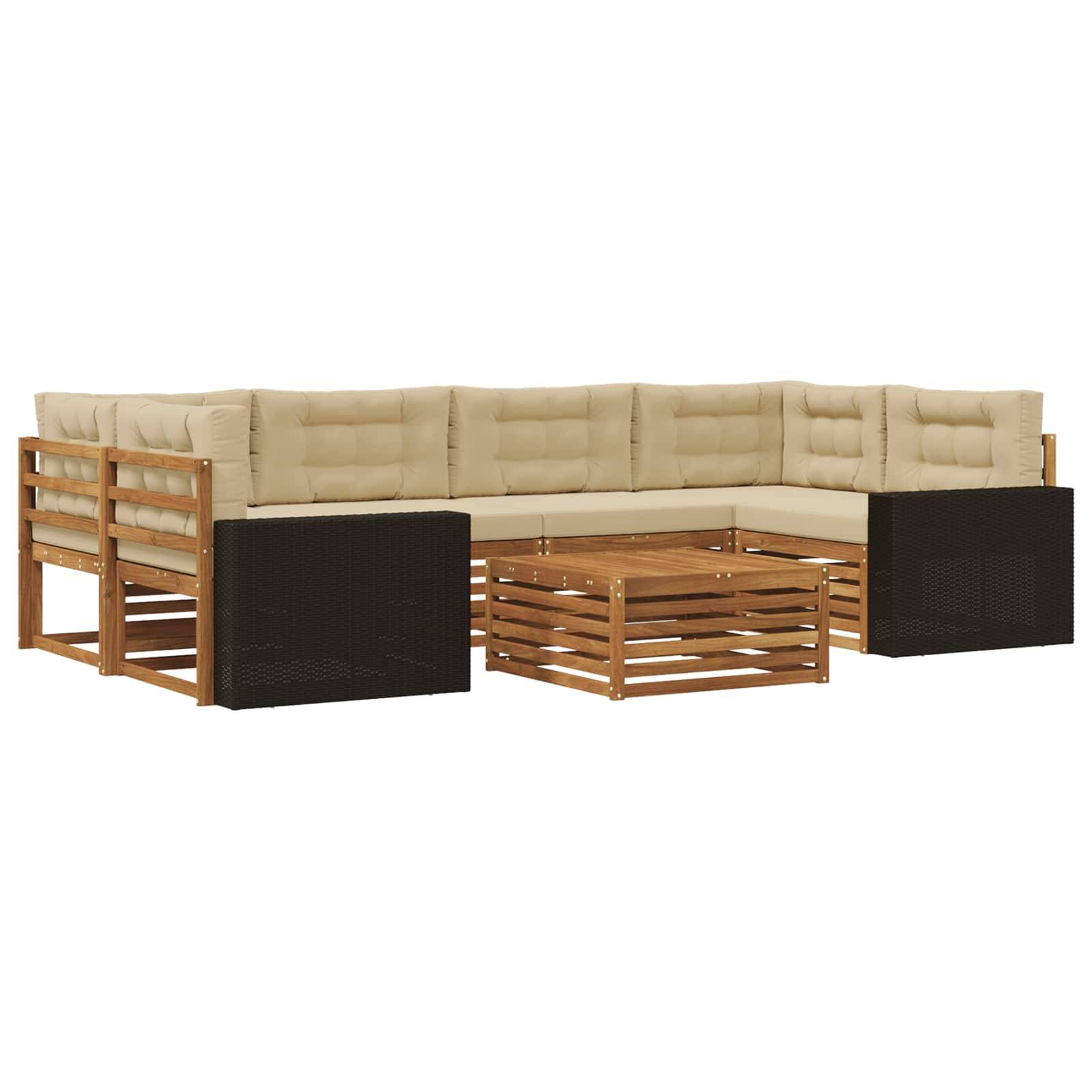 vidaXL Outdoor-Sofagarnitur mit Kissen 7 pcs Natur und Beige Polyester