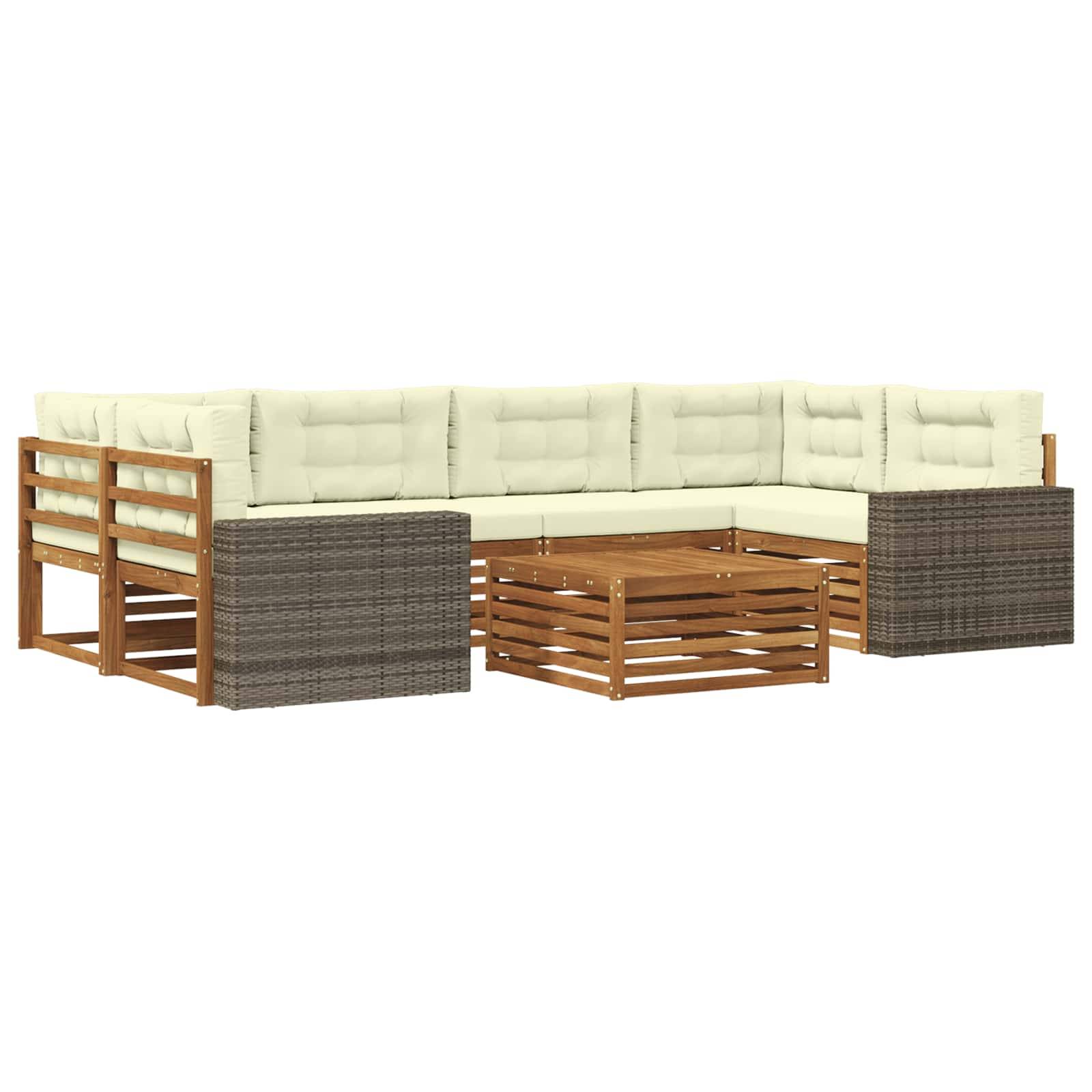 vidaXL Outdoor-Sofagarnitur mit Kissen 7 pcs Natur und Creme Polyester