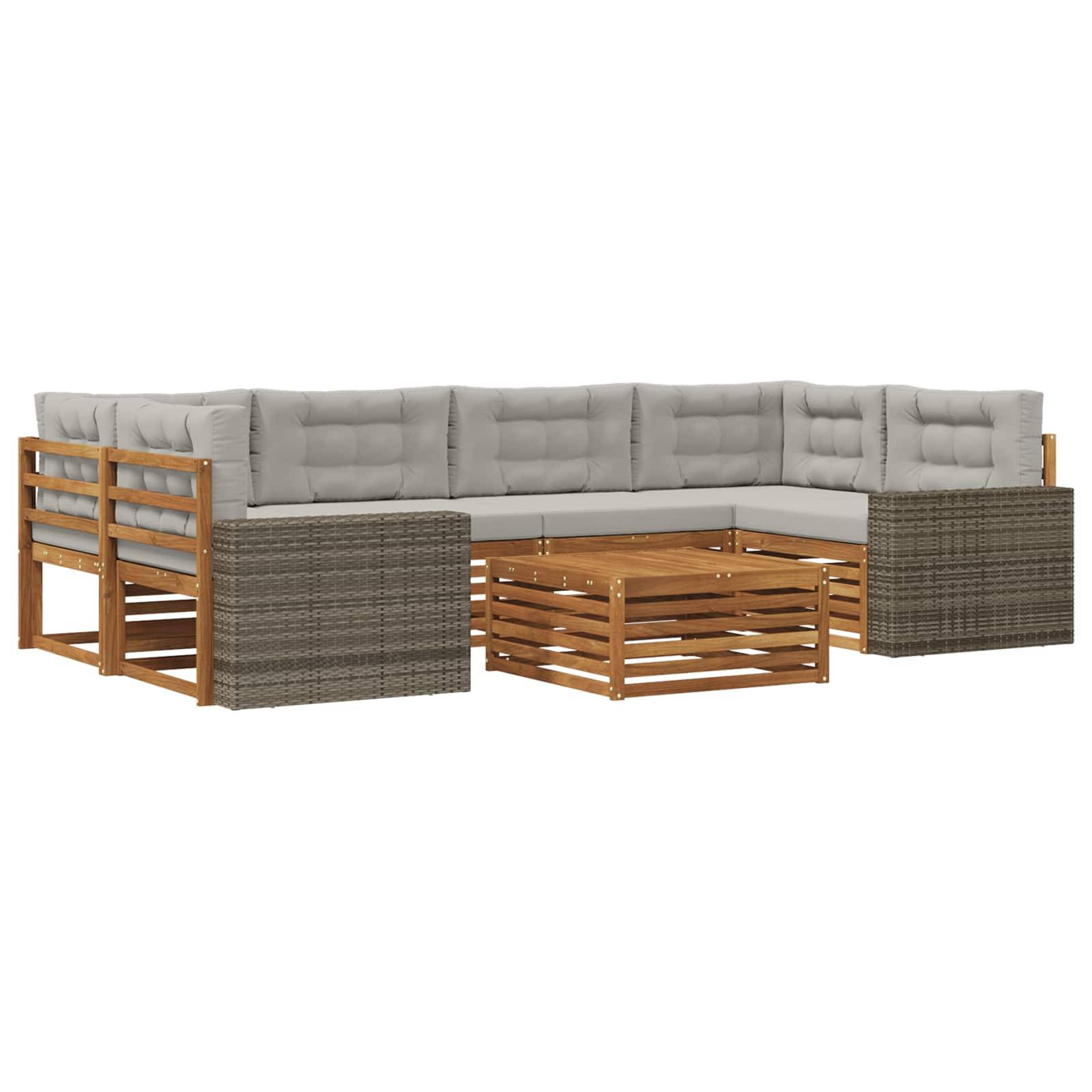 vidaXL Outdoor-Sofagarnitur 7 pcs Natürlich und Hellgrau Polyester