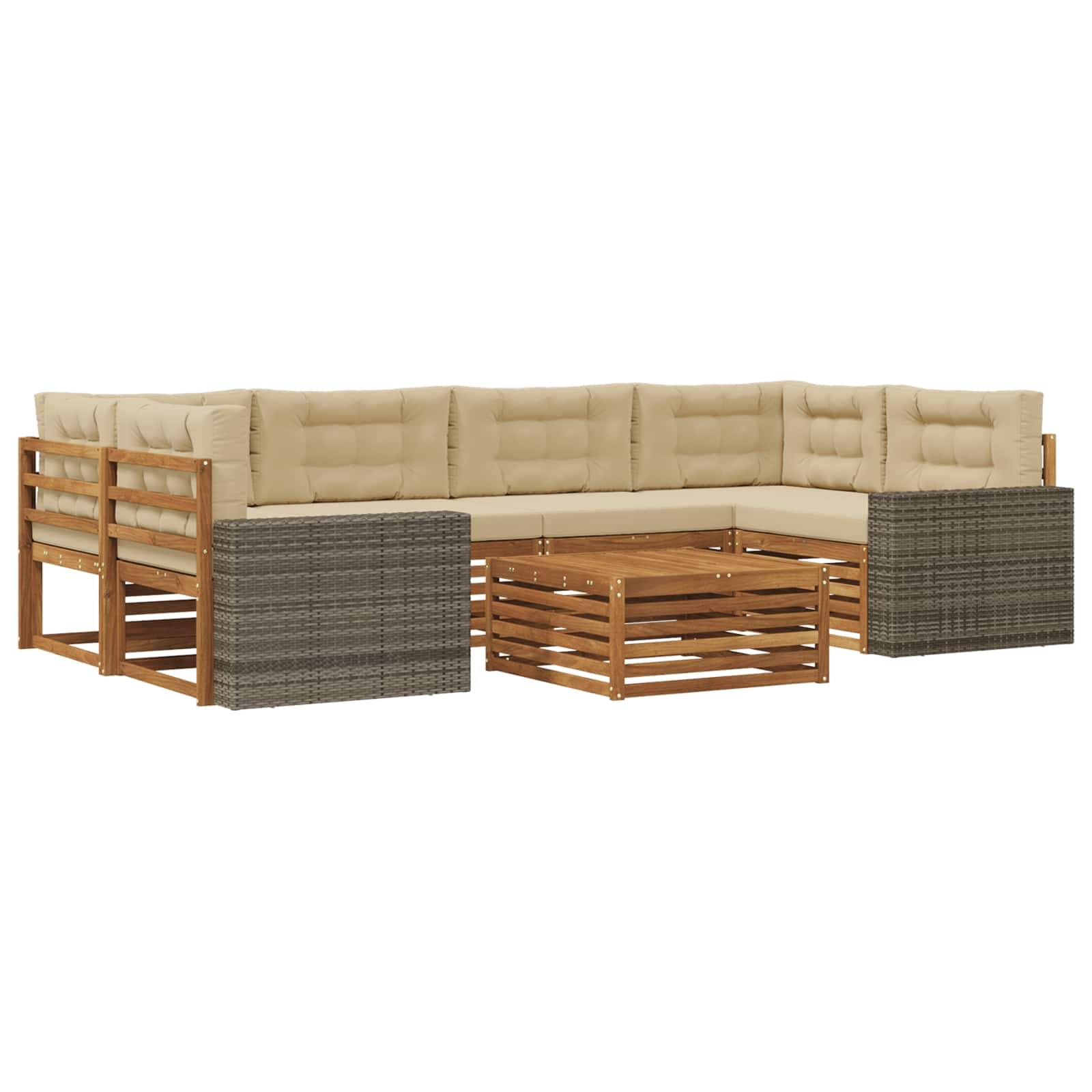 vidaXL Outdoor-Sofagarnitur mit Kissen 7 pcs Natur und Beige Polyester