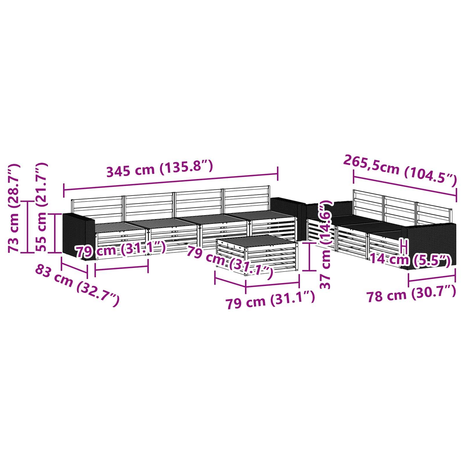vidaXL Outdoor-Sofagarnitur 8 pcs Natur 79 x 79 x 37 cm