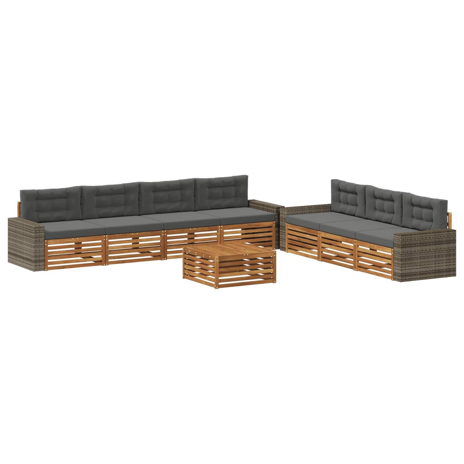 vidaXL Outdoor-Sofagarnitur 8 pcs Natur und Anthrazit 79 x 79 x 37 cm
