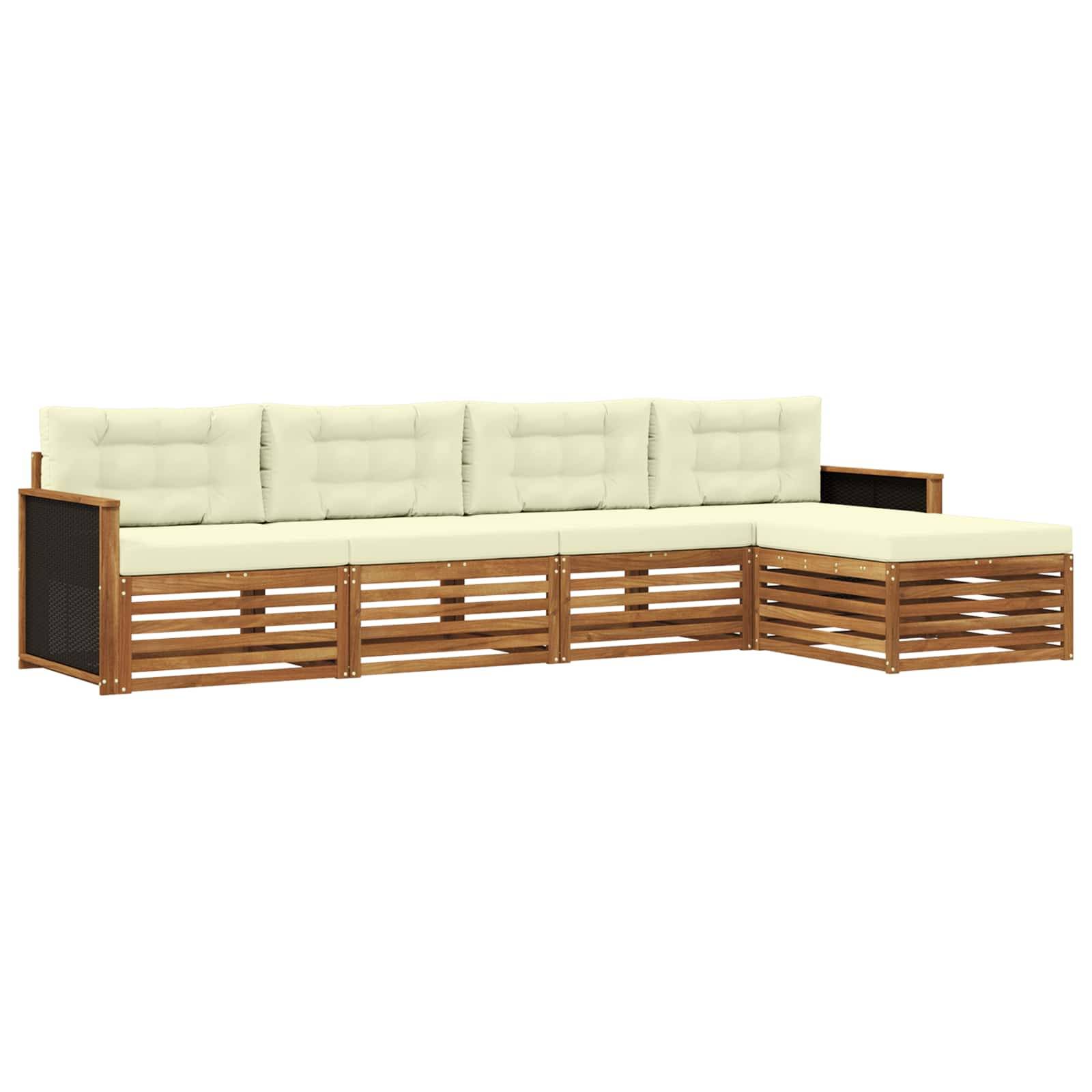 vidaXL Outdoor-Sofagarnitur mit Kissen 5 pcs Natur und Creme Polyester