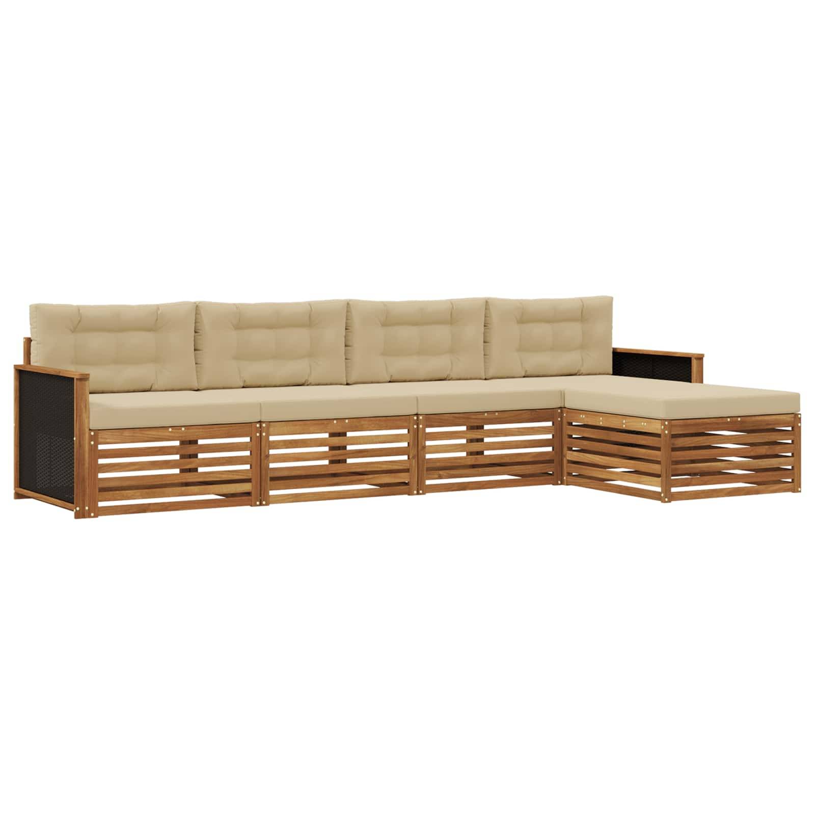 vidaXL Outdoor-Sofagarnitur mit Kissen 5 pcs Natur und Beige Polyester