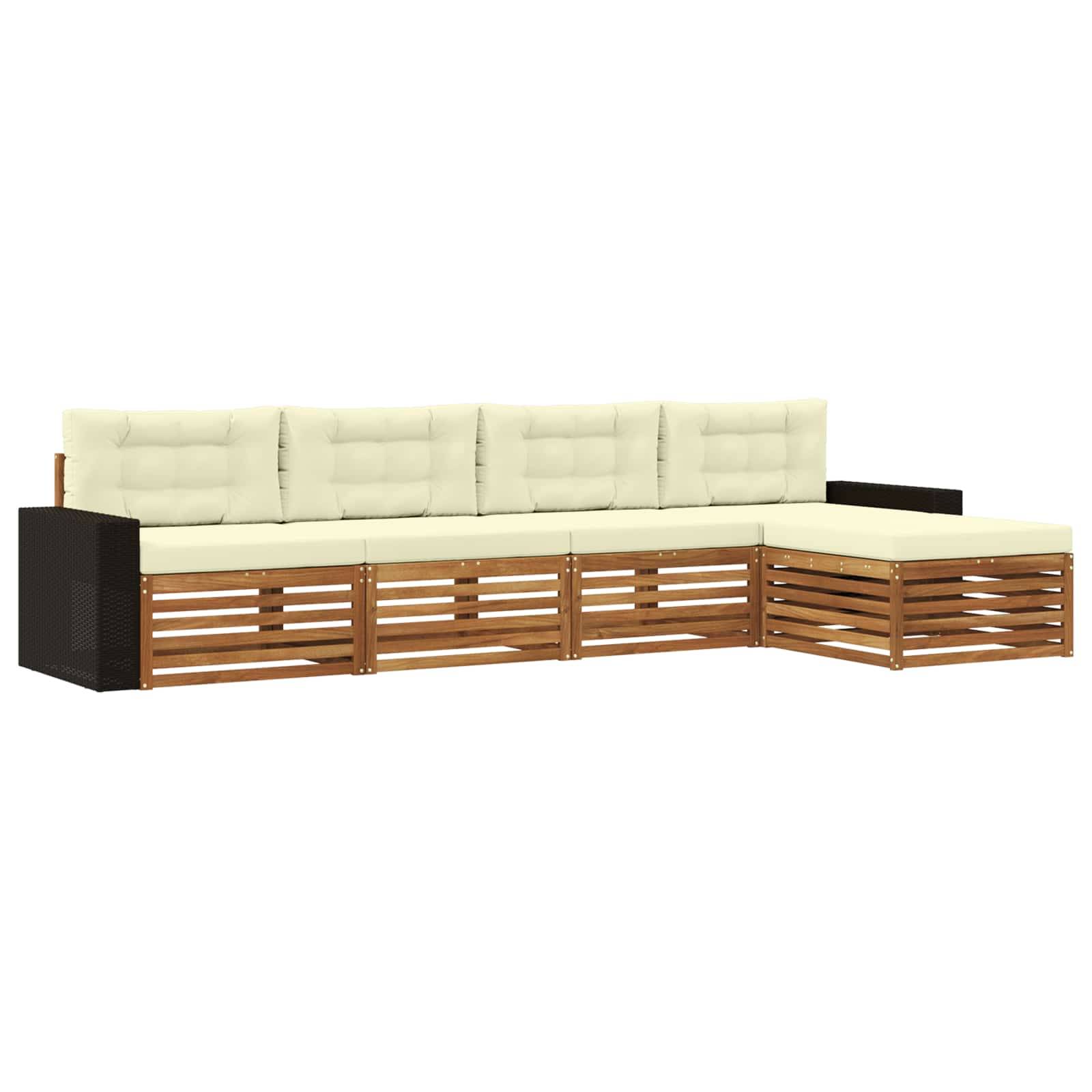 vidaXL Outdoor-Sofagarnitur mit Kissen 5 pcs Natur und Creme Polyester