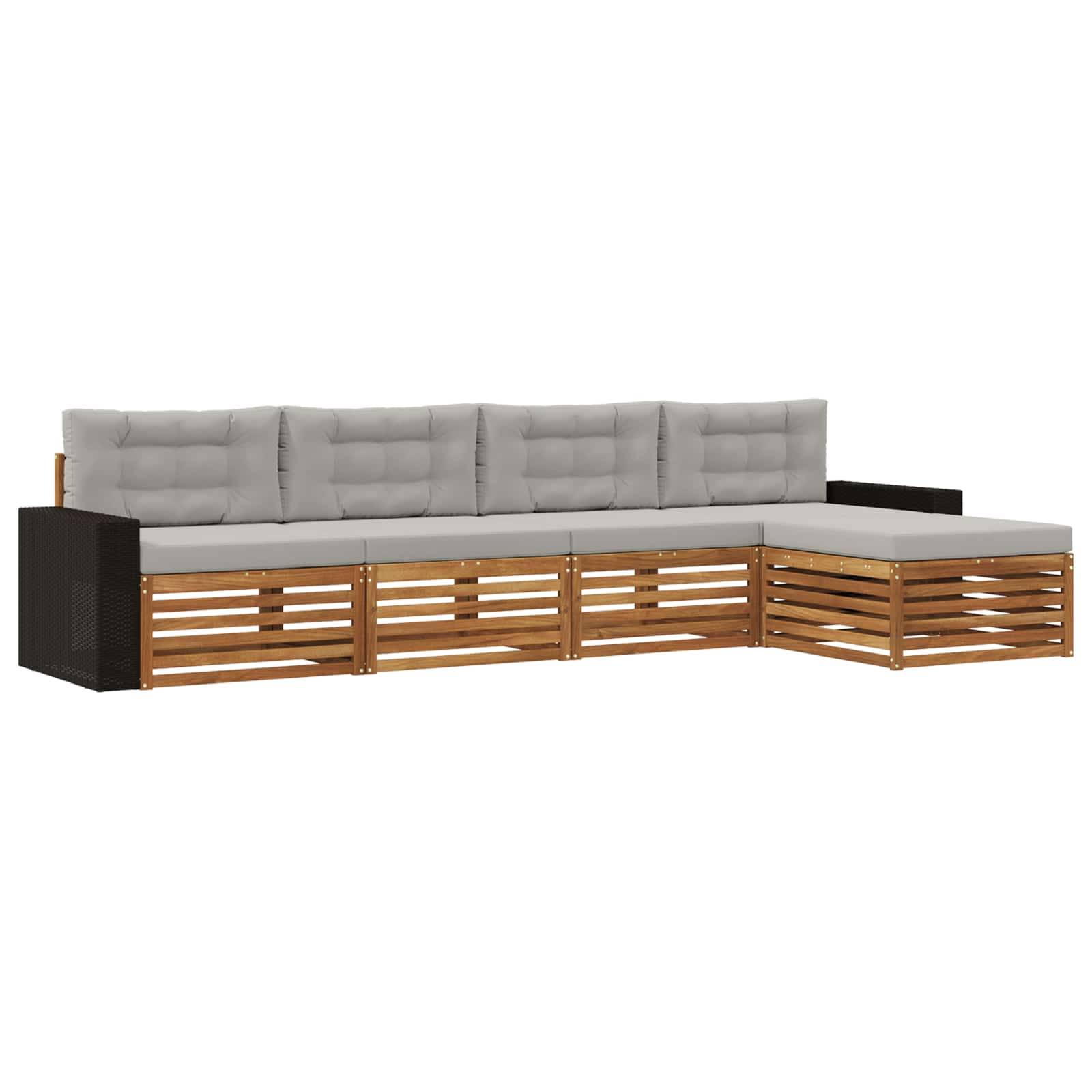 vidaXL Outdoor-Sofagarnitur 5 pcs Natürlich und Hellgrau Polyester