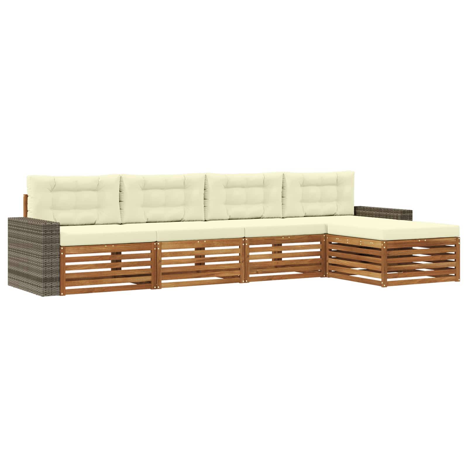 vidaXL Outdoor-Sofagarnitur mit Kissen 5 pcs Natur und Creme Polyester