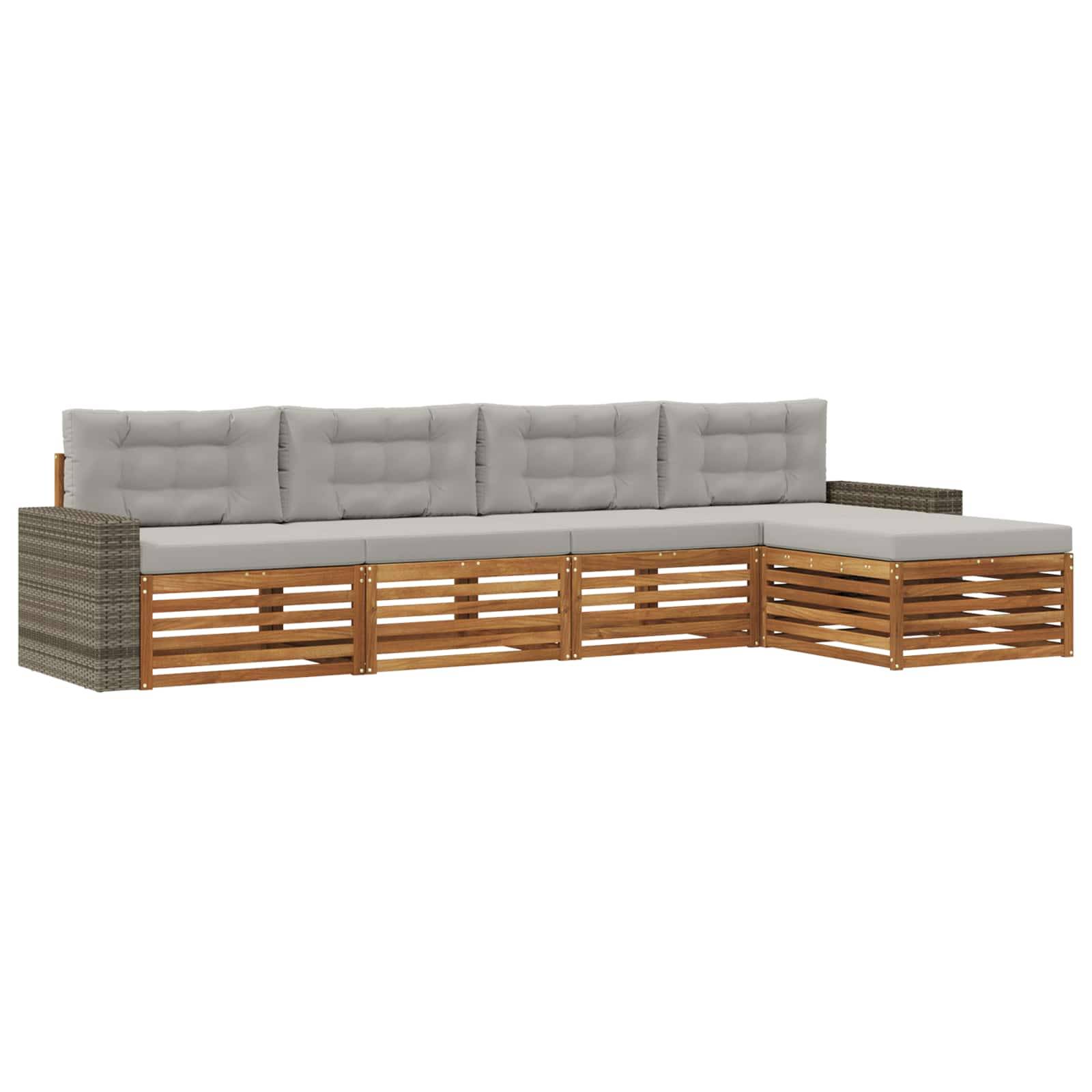 vidaXL Outdoor-Sofagarnitur 5 pcs Natürlich und Hellgrau Polyester