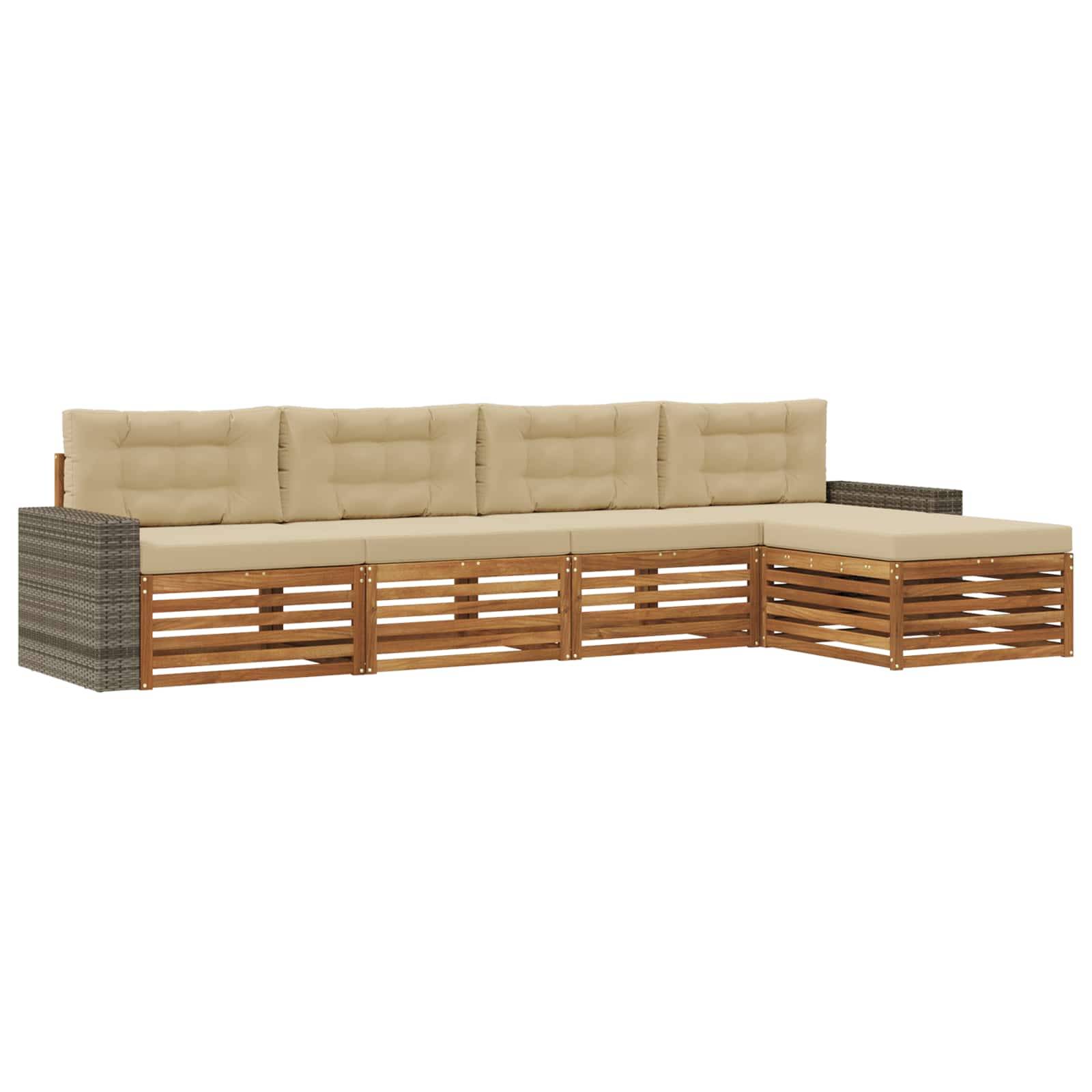 vidaXL Outdoor-Sofagarnitur mit Kissen 5 pcs Natur und Beige Polyester