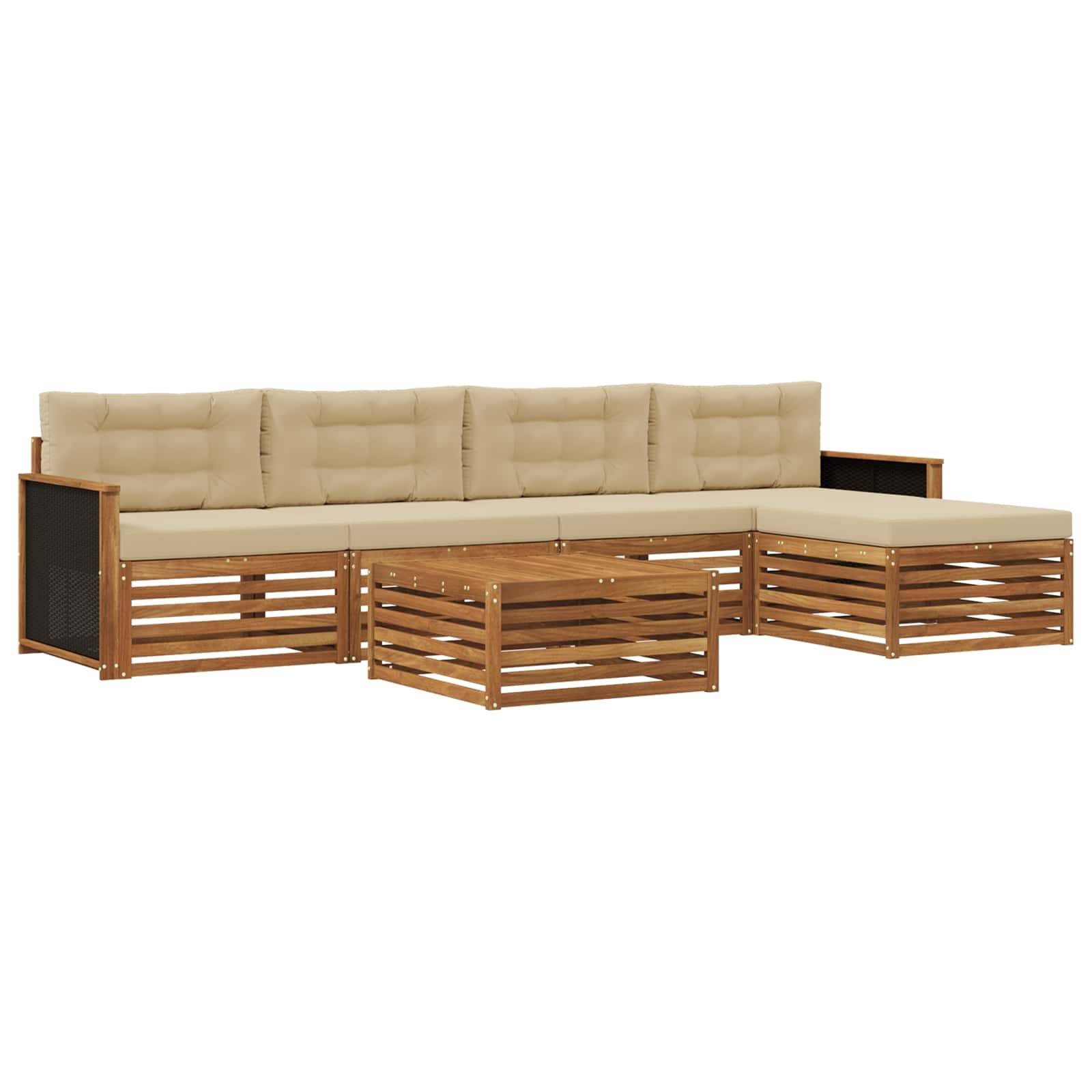 vidaXL Outdoor-Sofagarnitur 6 pcs Natur und Beige 79 x 79 x 37 cm