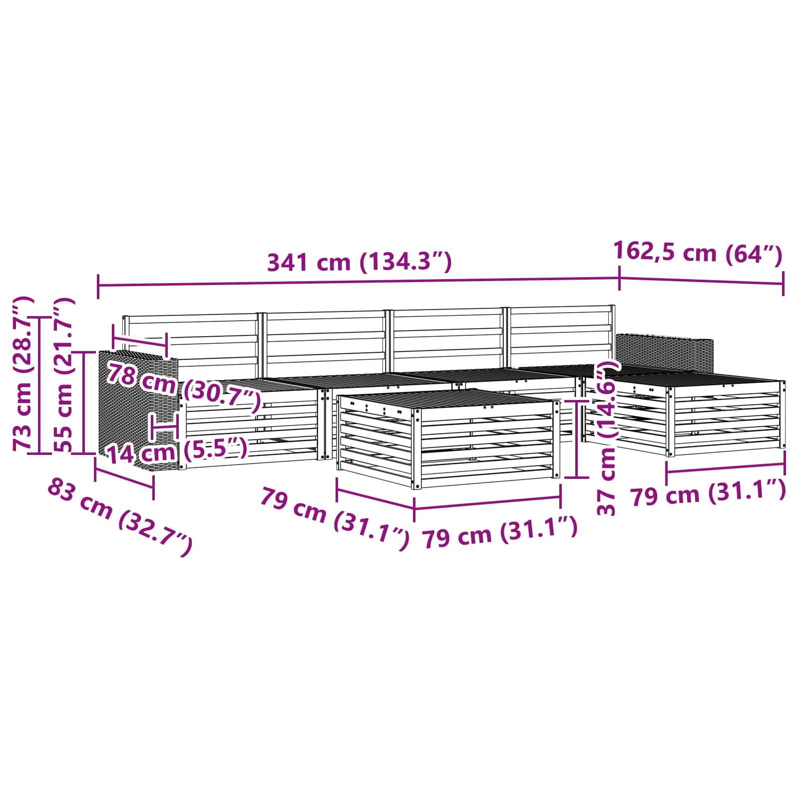 vidaXL Outdoor-Sofagarnitur 6 pcs Natur 79 x 79 x 37 cm
