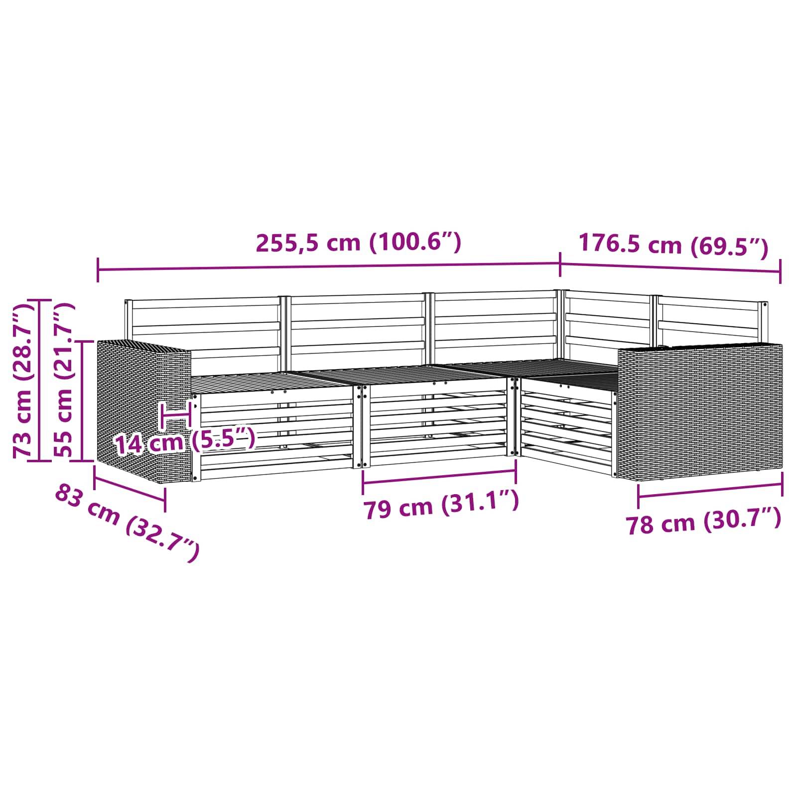 vidaXL Outdoor-Sofagarnitur 4 pcs Natur 255,5 x 176,5 x 73 cm