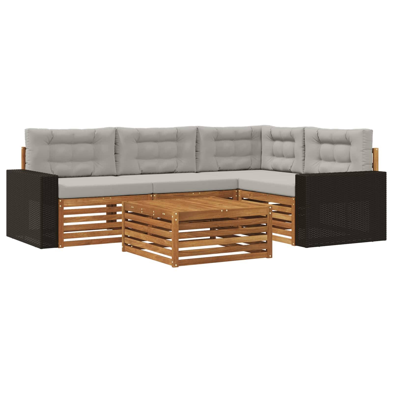 vidaXL Outdoor-Sofagarnitur 5 pcs Natürlich und Hellgrau