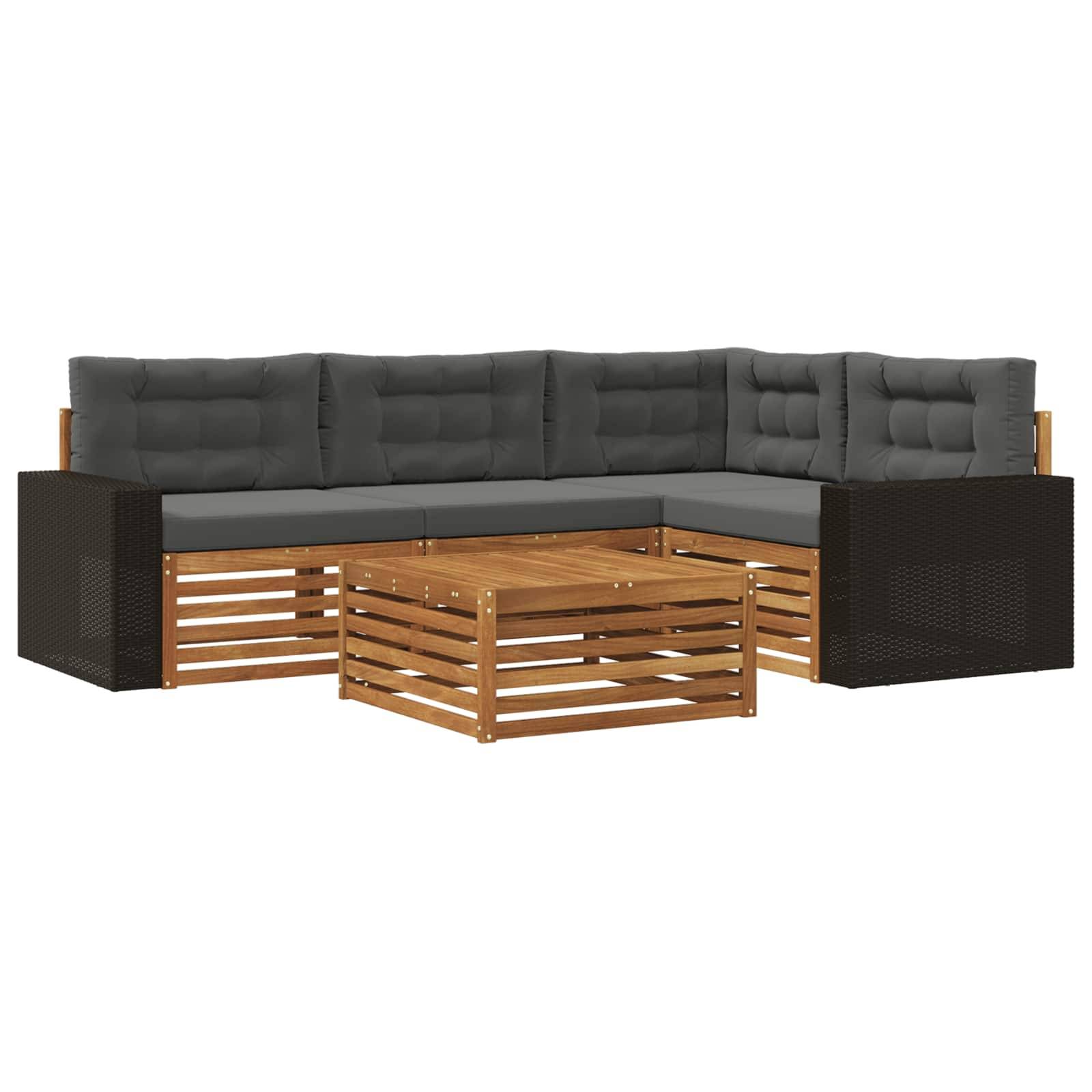 vidaXL Outdoor-Sofagarnitur 5 pcs Natur und Anthrazit 79 x 79 x 37 cm