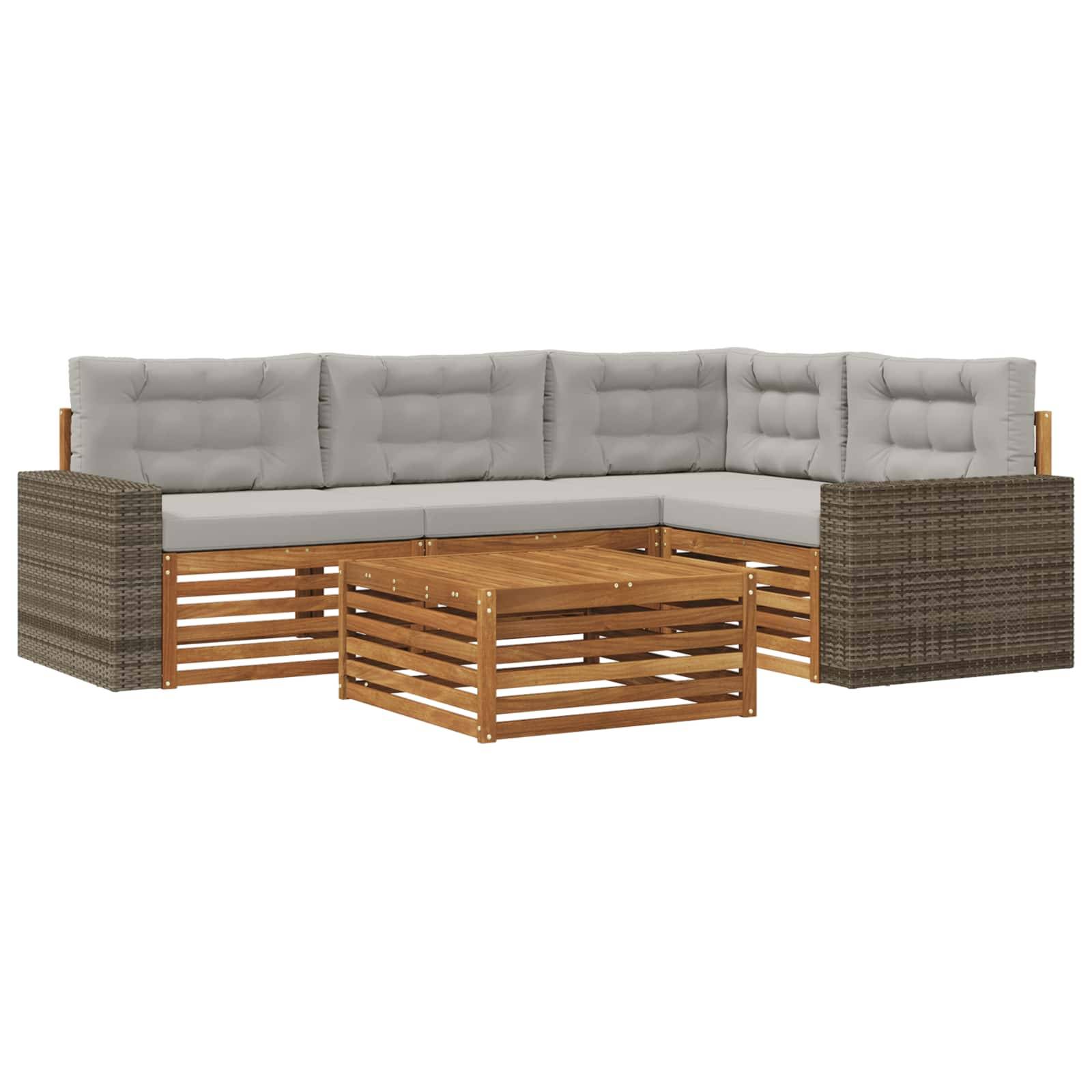 vidaXL Outdoor-Sofagarnitur 5 pcs Natürlich und Hellgrau