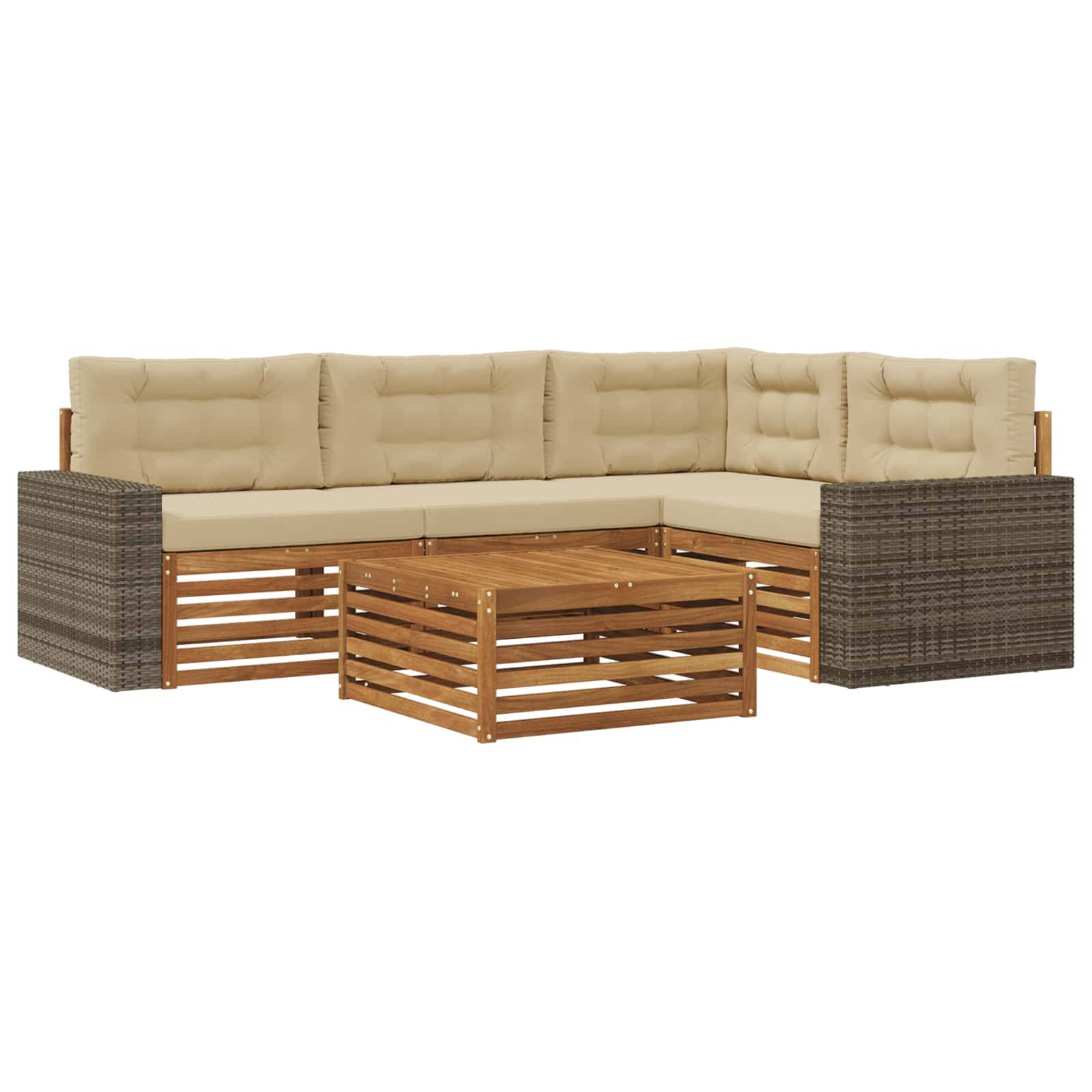 vidaXL Outdoor-Sofagarnitur 5 pcs Natur und Beige 79 x 79 x 37 cm