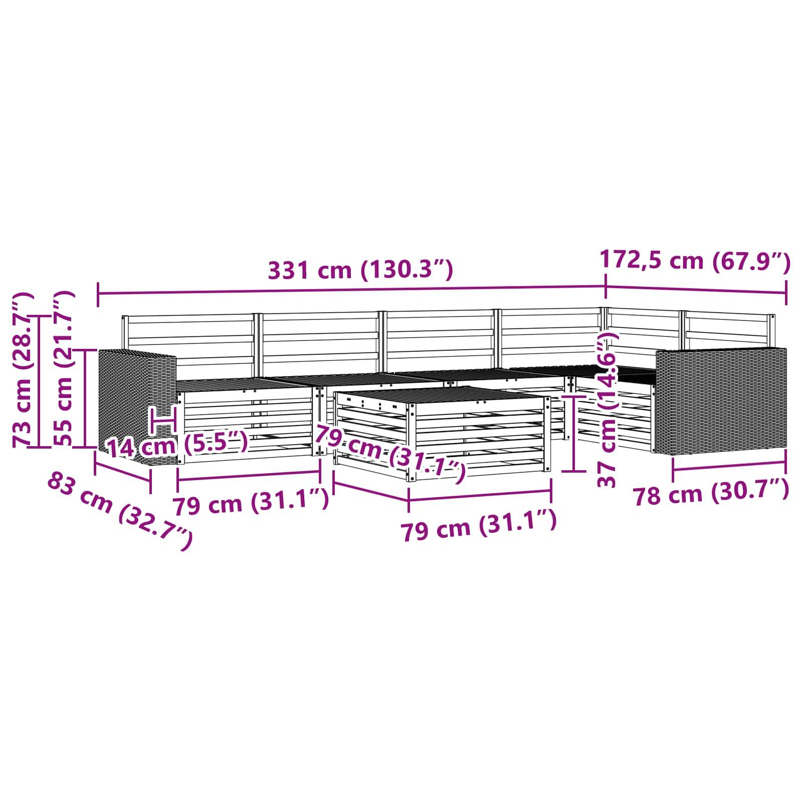 vidaXL Outdoor-Sofagarnitur 6 pcs Natur 79 x 79 x 37 cm