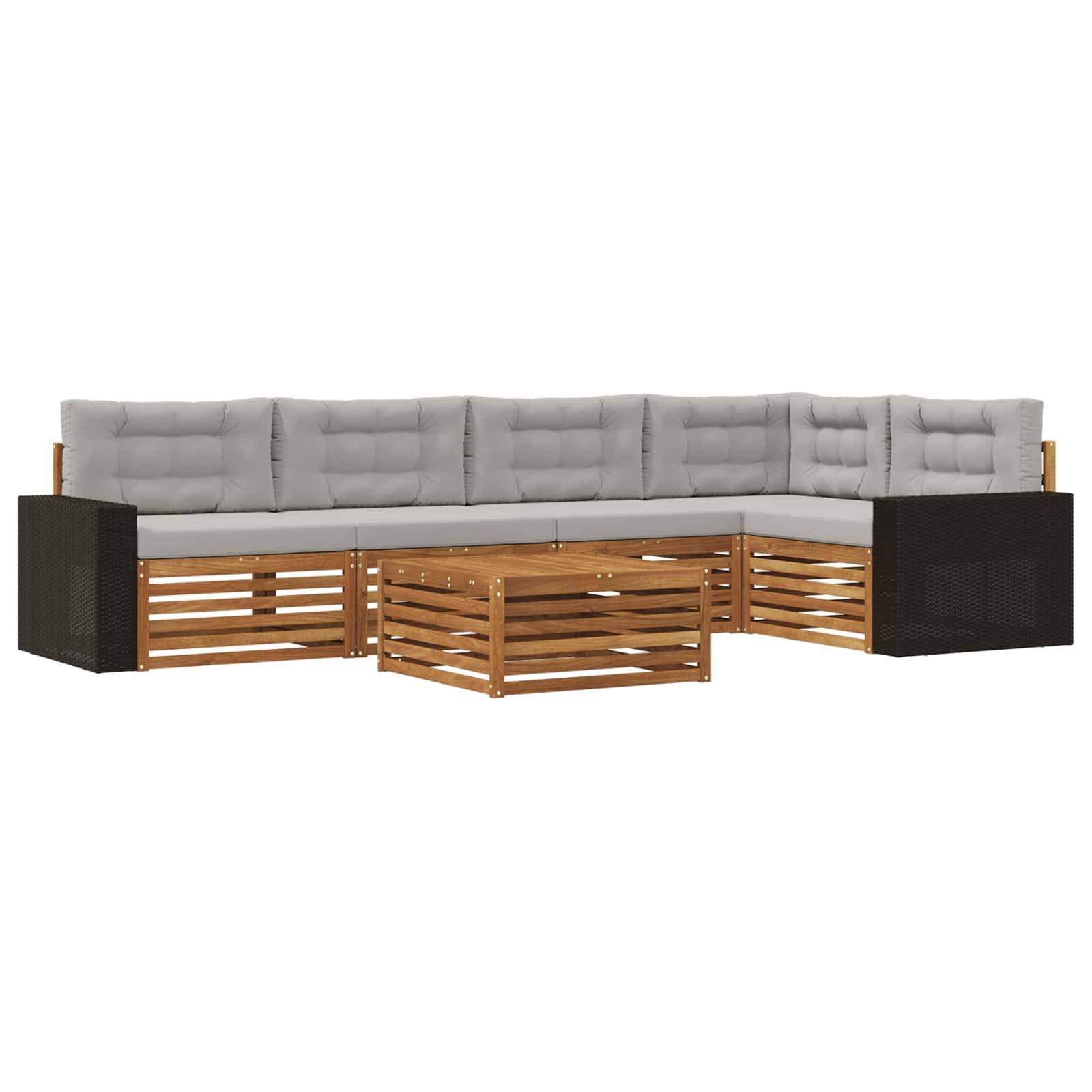 vidaXL Outdoor-Sofagarnitur 6 pcs Natürlich und Hellgrau