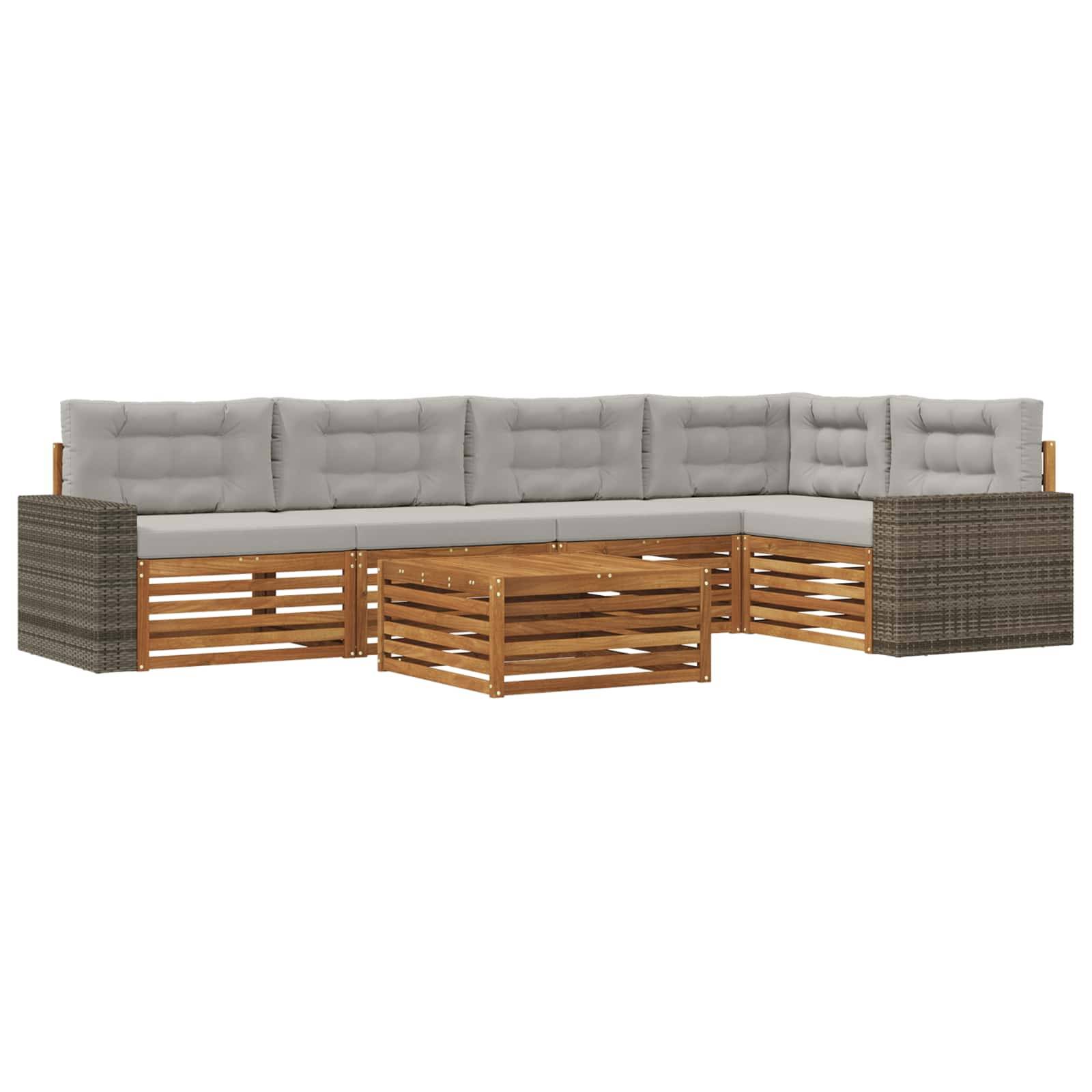 vidaXL Outdoor-Sofagarnitur 6 pcs Natürlich und Hellgrau