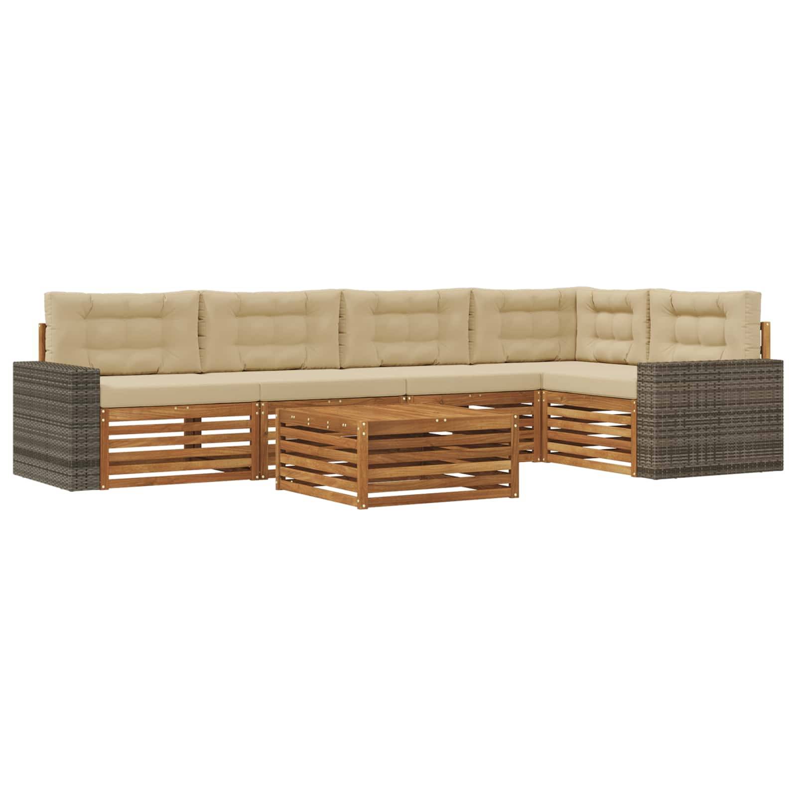 vidaXL Outdoor-Sofagarnitur 6 pcs Natur und Beige 79 x 79 x 37 cm