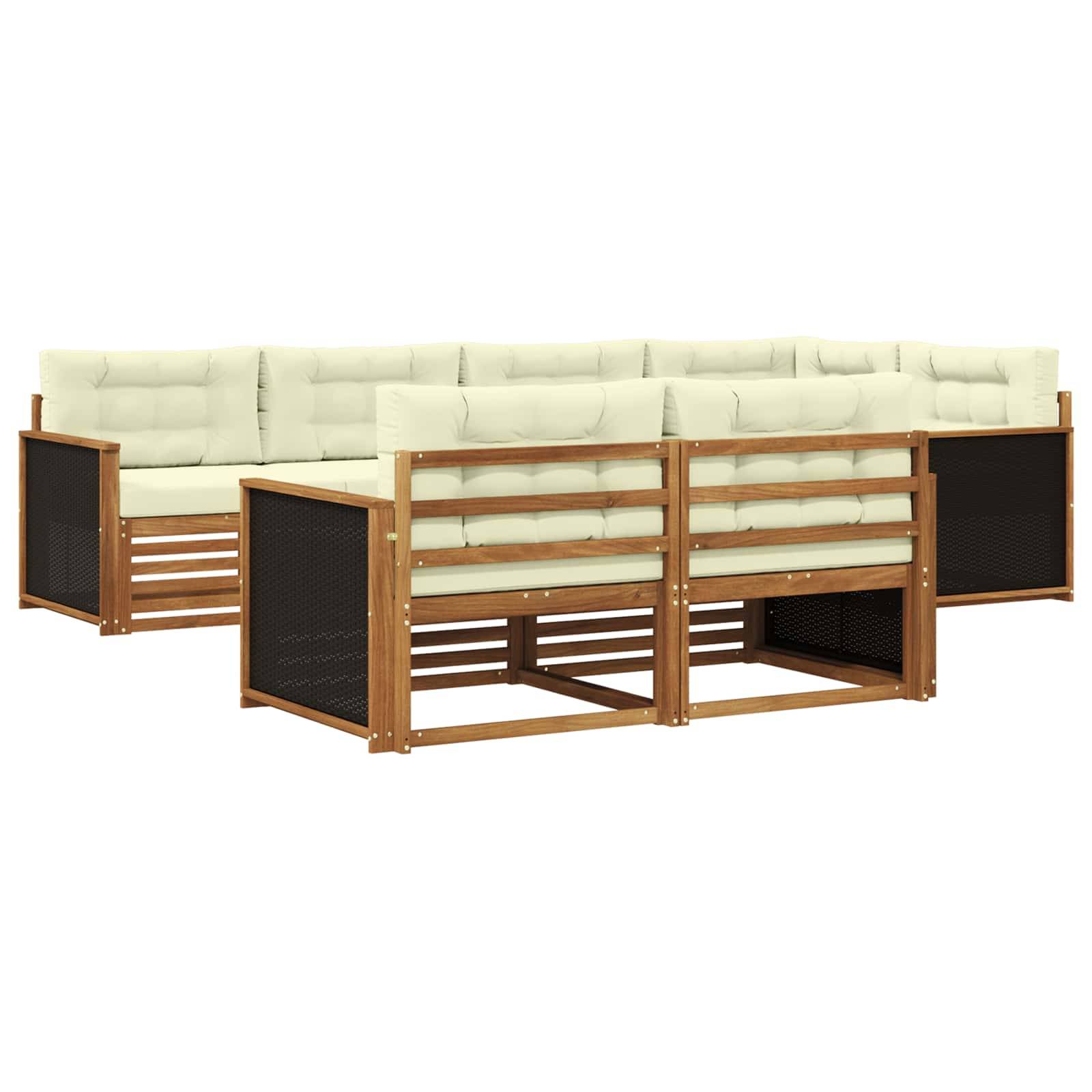 vidaXL Outdoor-Sofagarnitur mit Kissen 7 pcs Natur und Creme