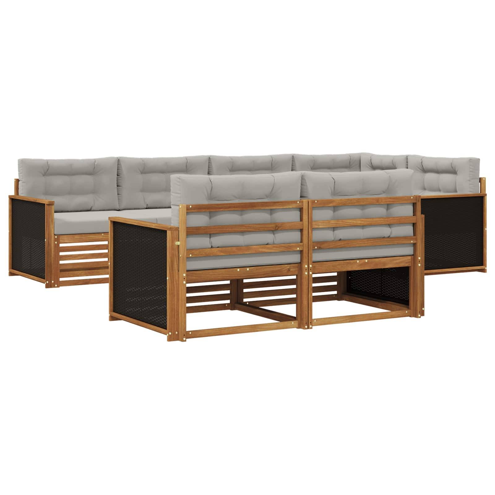 vidaXL Outdoor-Sofagarnitur mit Kissen 7 pcs Natürlich und Hellgrau