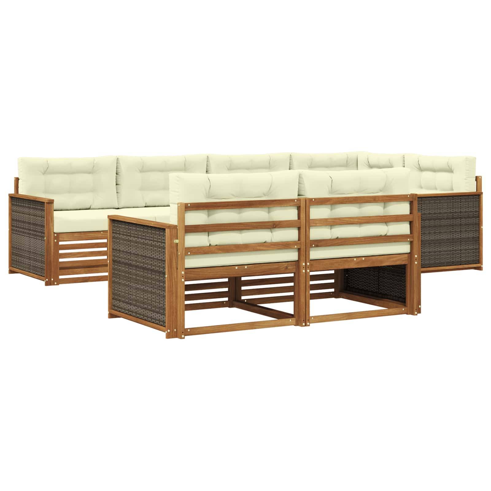vidaXL Outdoor-Sofagarnitur mit Kissen 7 pcs Natur und Creme