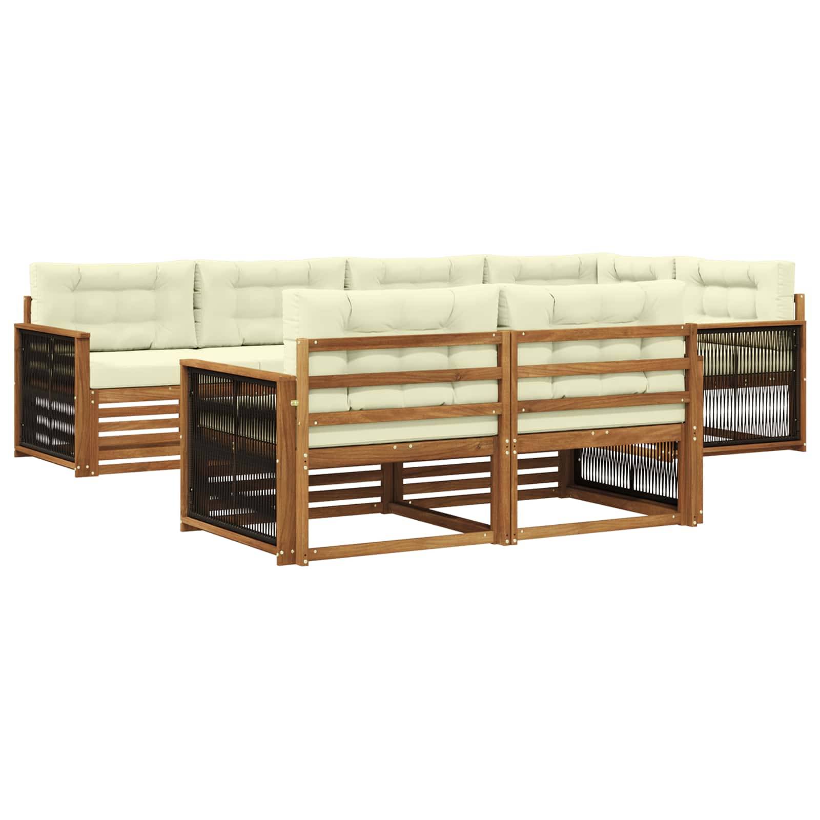 vidaXL Outdoor-Sofagarnitur mit Kissen 7 pcs Natur und Creme