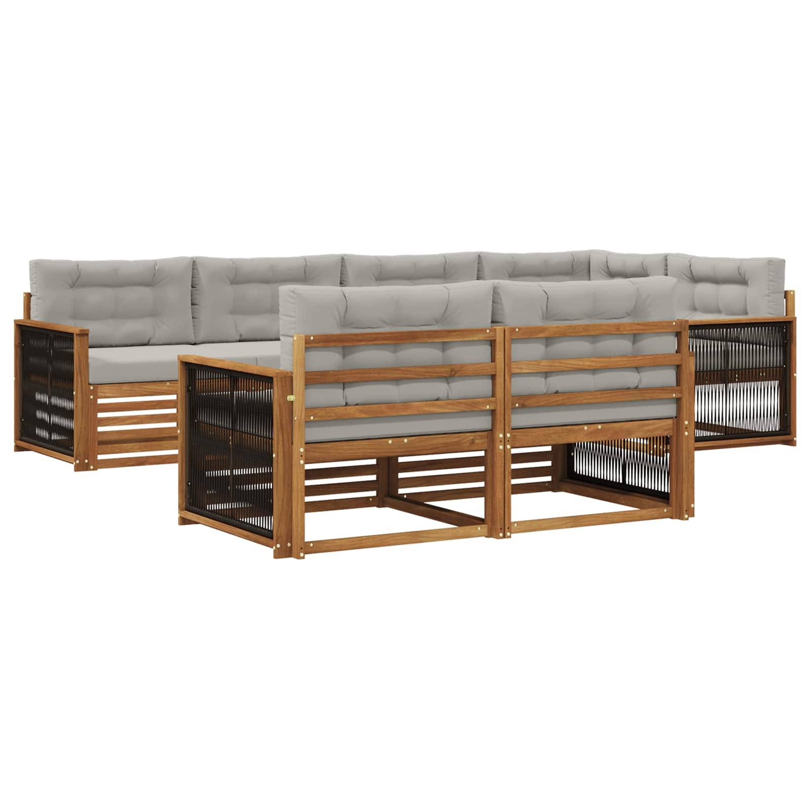 vidaXL Outdoor-Sofagarnitur mit Kissen 7 pcs Natürlich und Hellgrau
