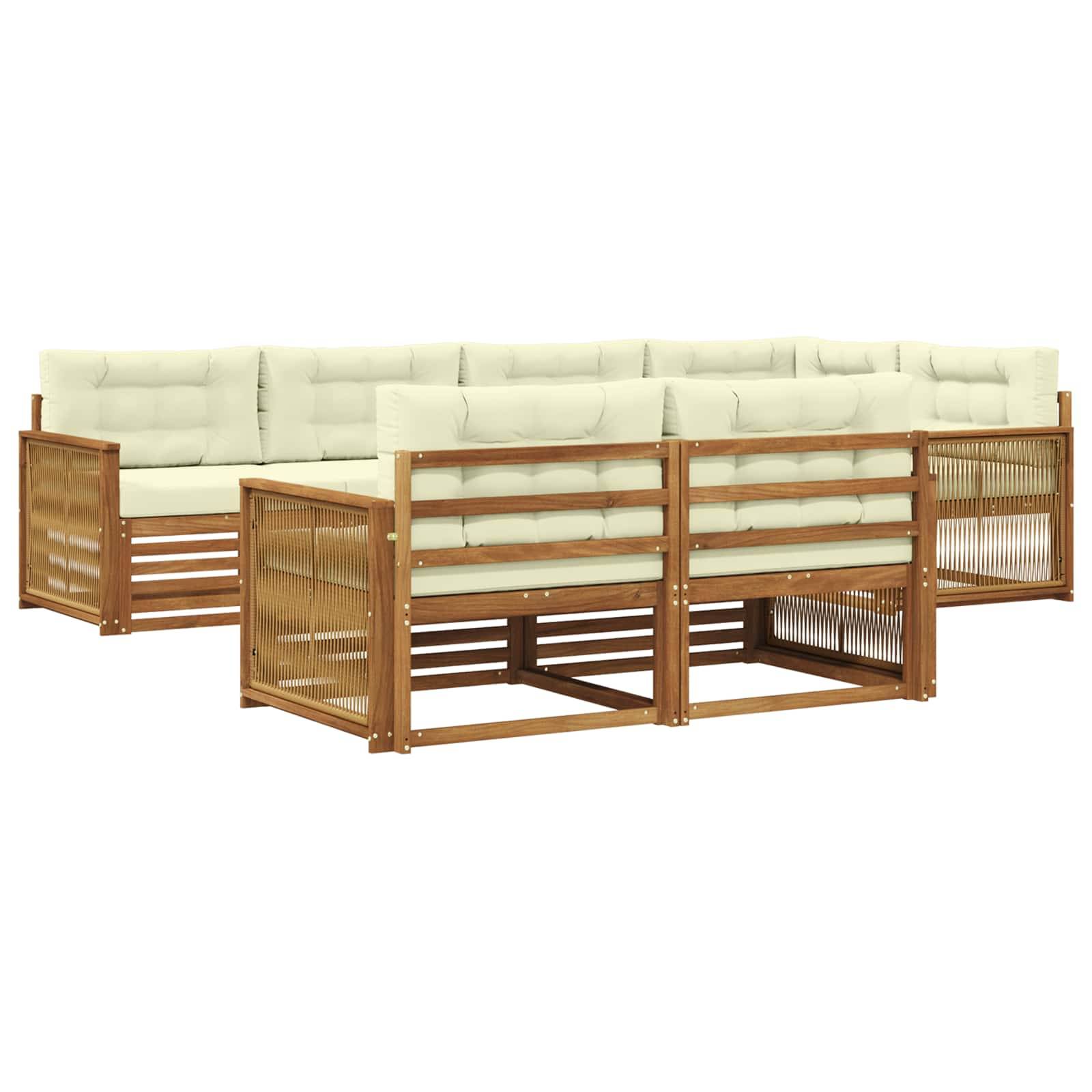 vidaXL Outdoor-Sofagarnitur mit Kissen 7 pcs Natur und Creme