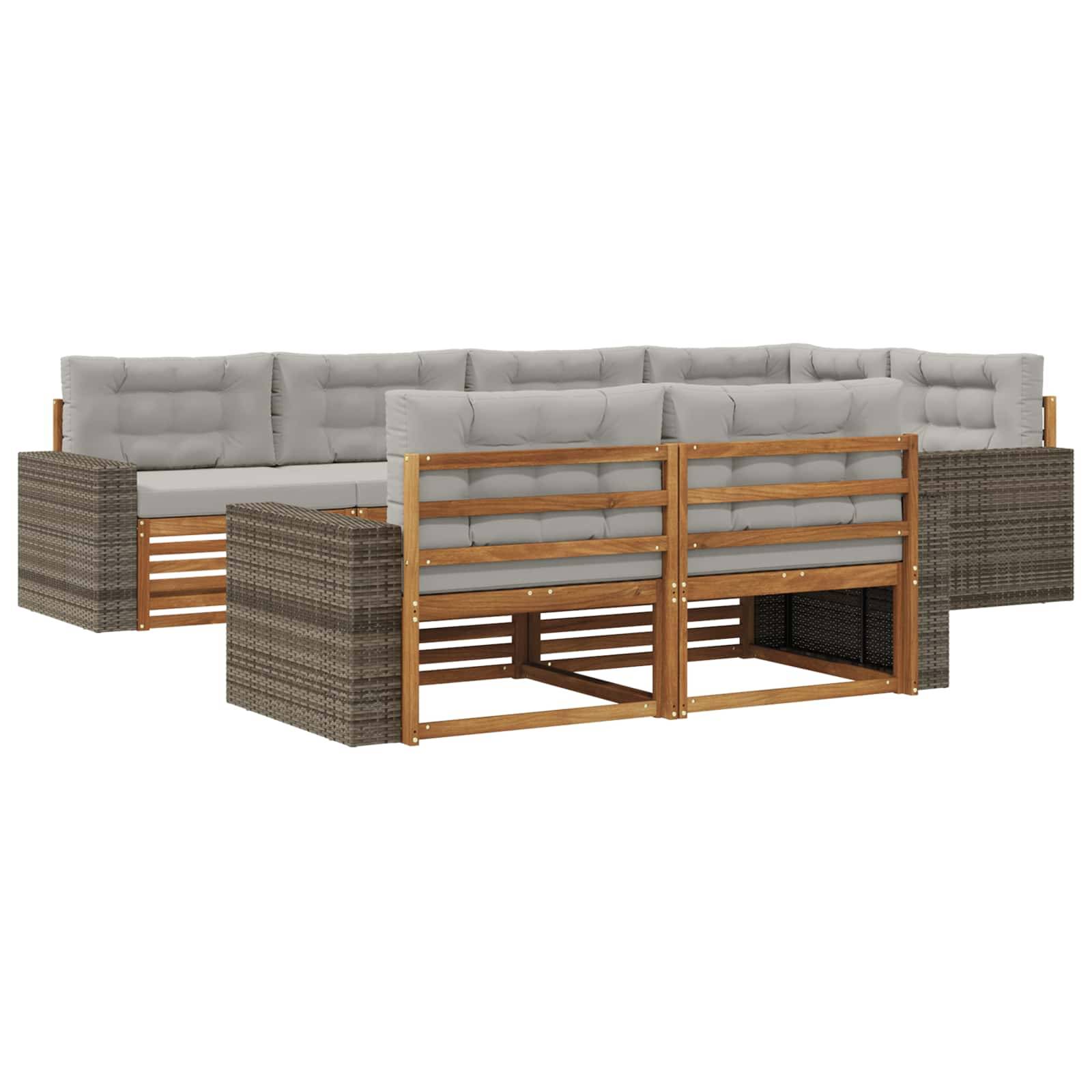 vidaXL Outdoor-Sofagarnitur mit Kissen 7 pcs Natürlich und Hellgrau