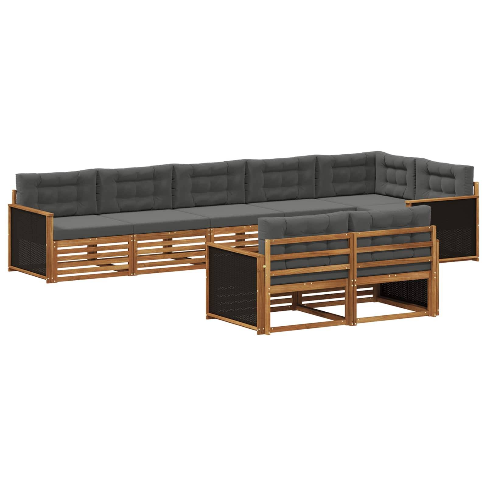 vidaXL Outdoor-Sofagarnitur mit Kissen 8 pcs Natur und Anthrazit