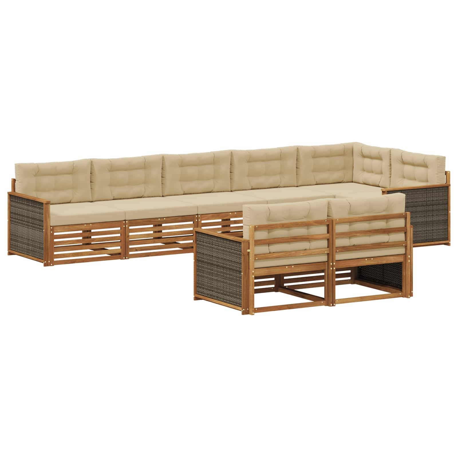 vidaXL Outdoor-Sofagarnitur mit Kissen 8 pcs Natur und Beige