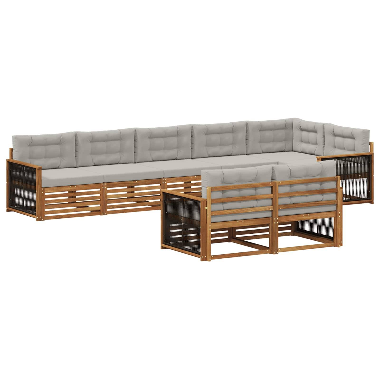 vidaXL Outdoor-Sofagarnitur mit Kissen 8 pcs Natürlich und Hellgrau