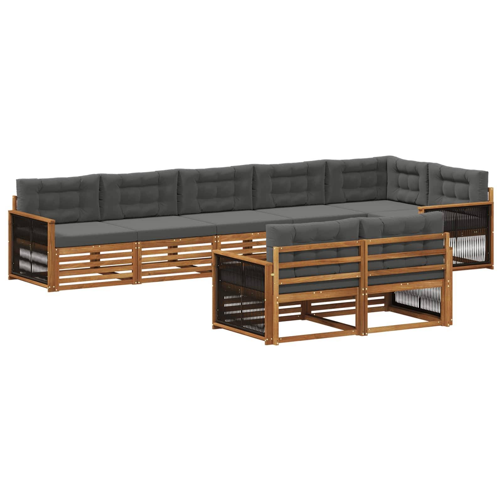 vidaXL Outdoor-Sofagarnitur mit Kissen 8 pcs Natur und Anthrazit