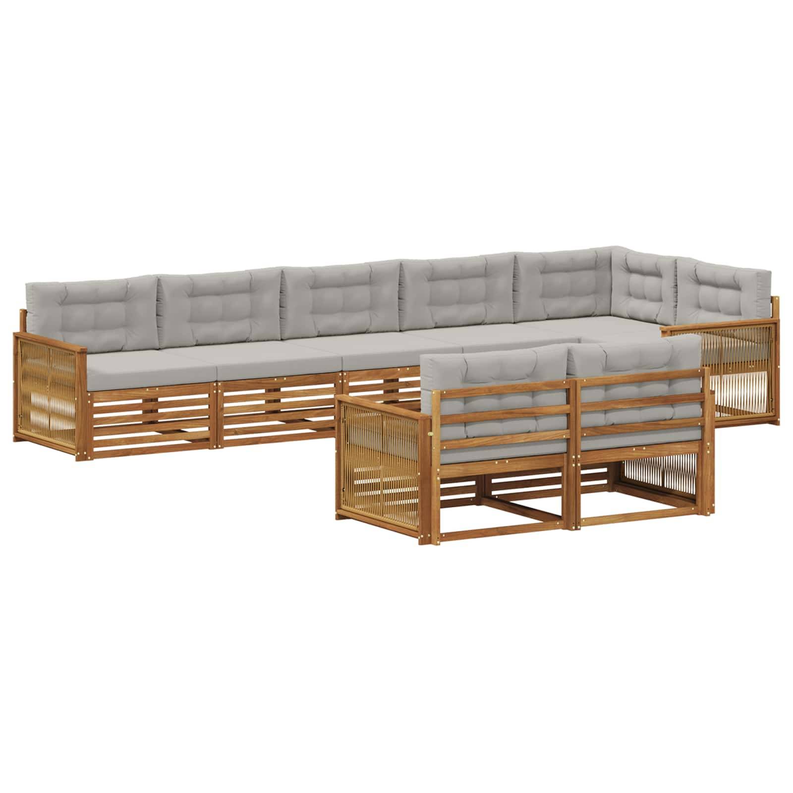 vidaXL Outdoor-Sofagarnitur mit Kissen 8 pcs Natürlich und Hellgrau