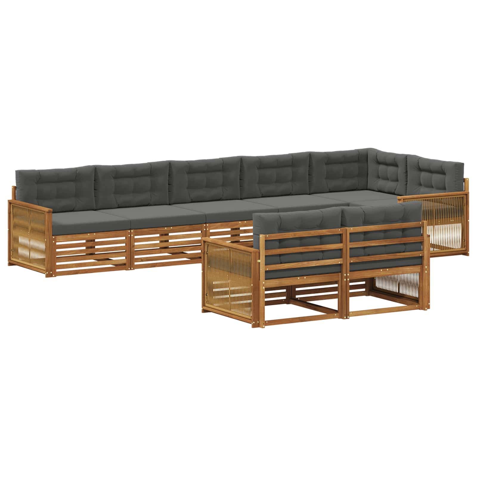 vidaXL Outdoor-Sofagarnitur mit Kissen 8 pcs Natur und Anthrazit