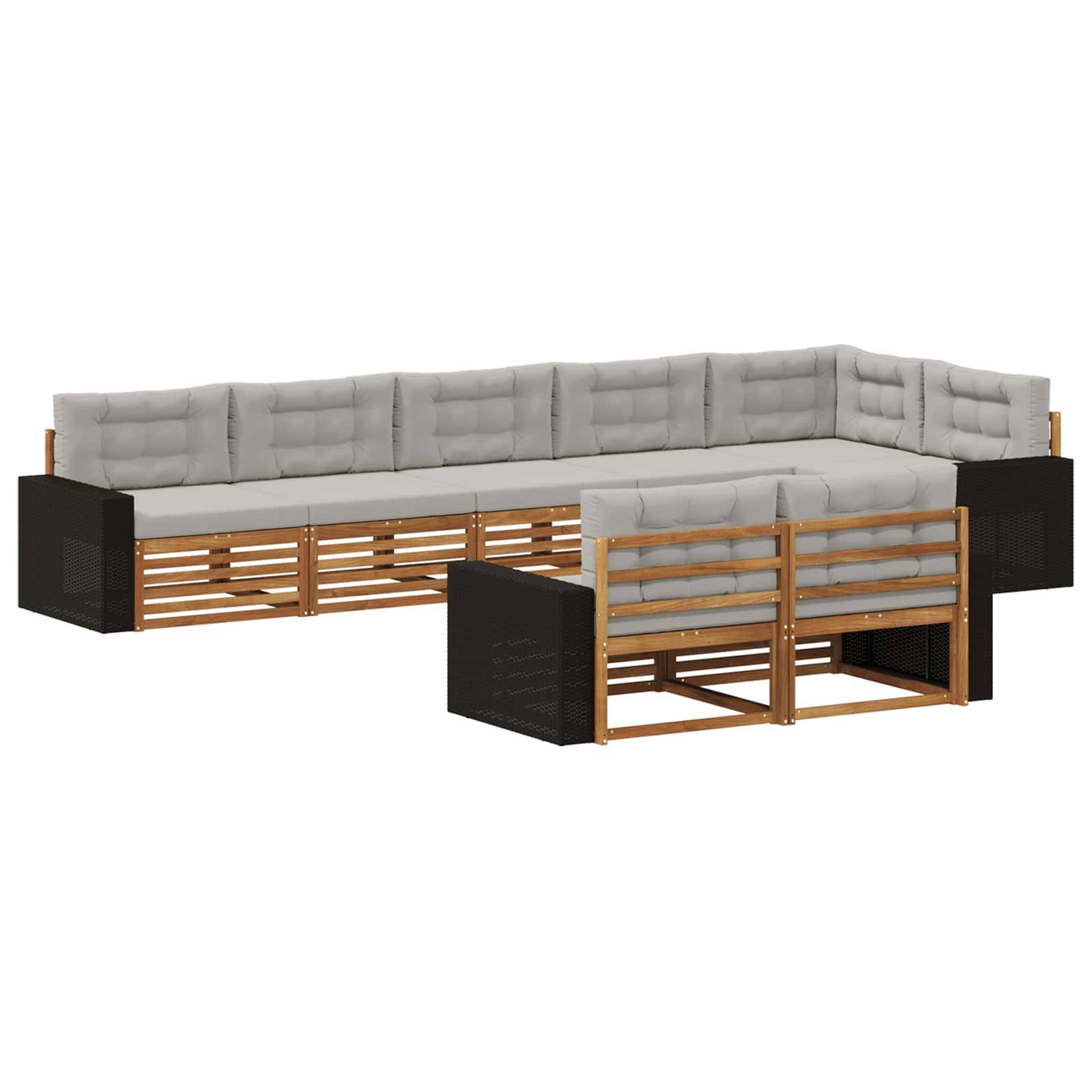 vidaXL Outdoor-Sofagarnitur mit Kissen 8 pcs Natürlich und Hellgrau