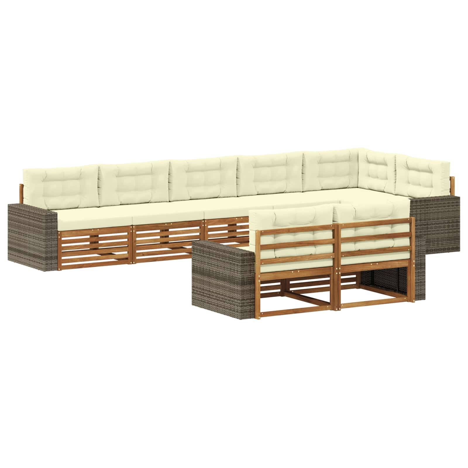 vidaXL Outdoor-Sofagarnitur mit Kissen 8 pcs Natur und Creme