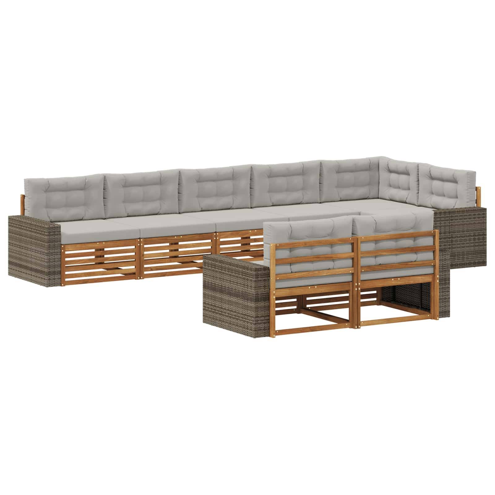 vidaXL Outdoor-Sofagarnitur mit Kissen 8 pcs Natürlich und Hellgrau