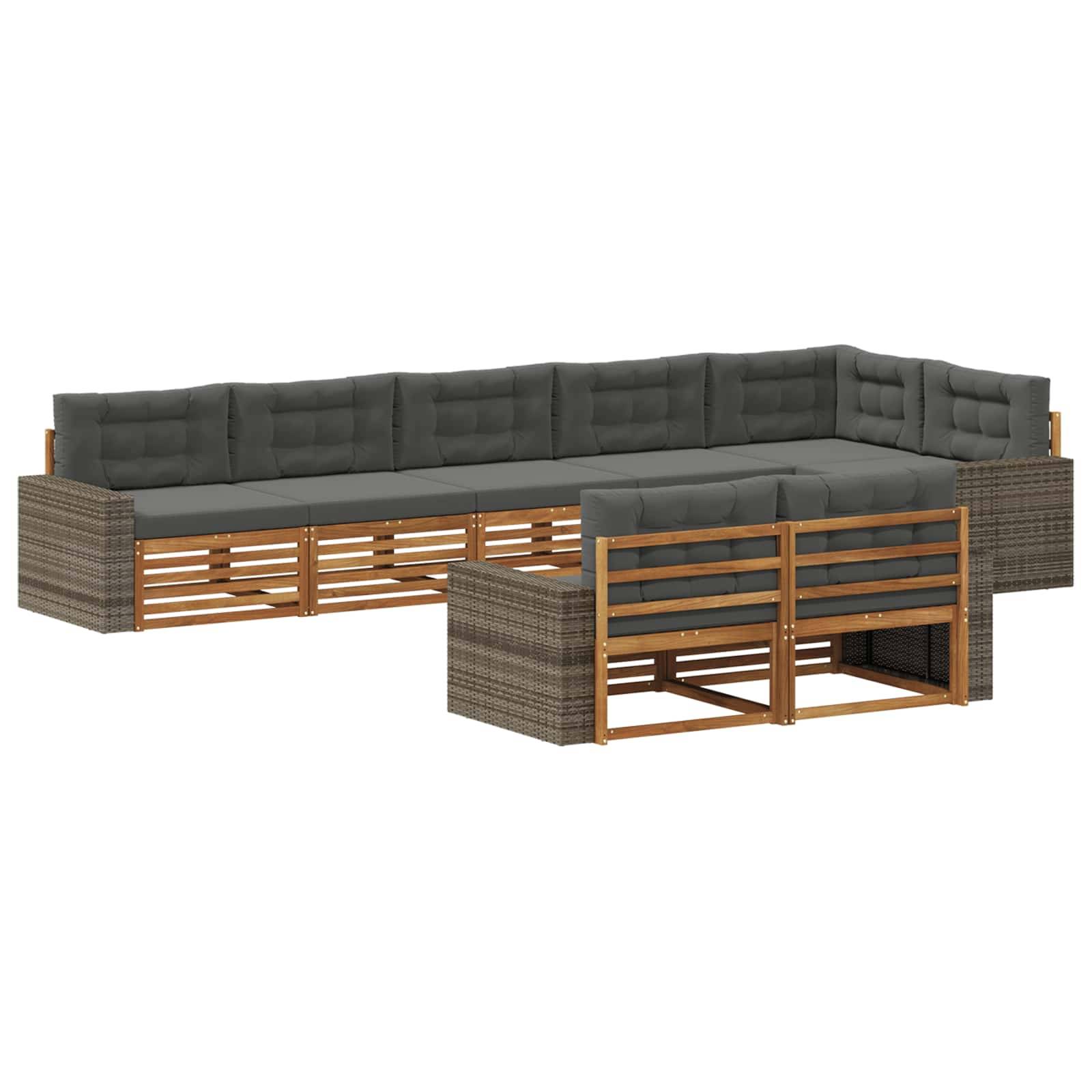 vidaXL Outdoor-Sofagarnitur mit Kissen 8 pcs Natur und Anthrazit