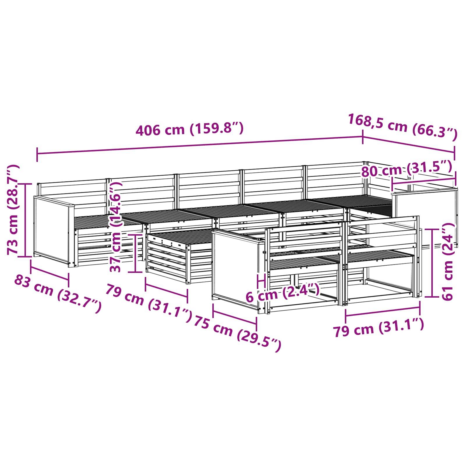 vidaXL Outdoor-Sofagarnitur 9 pcs