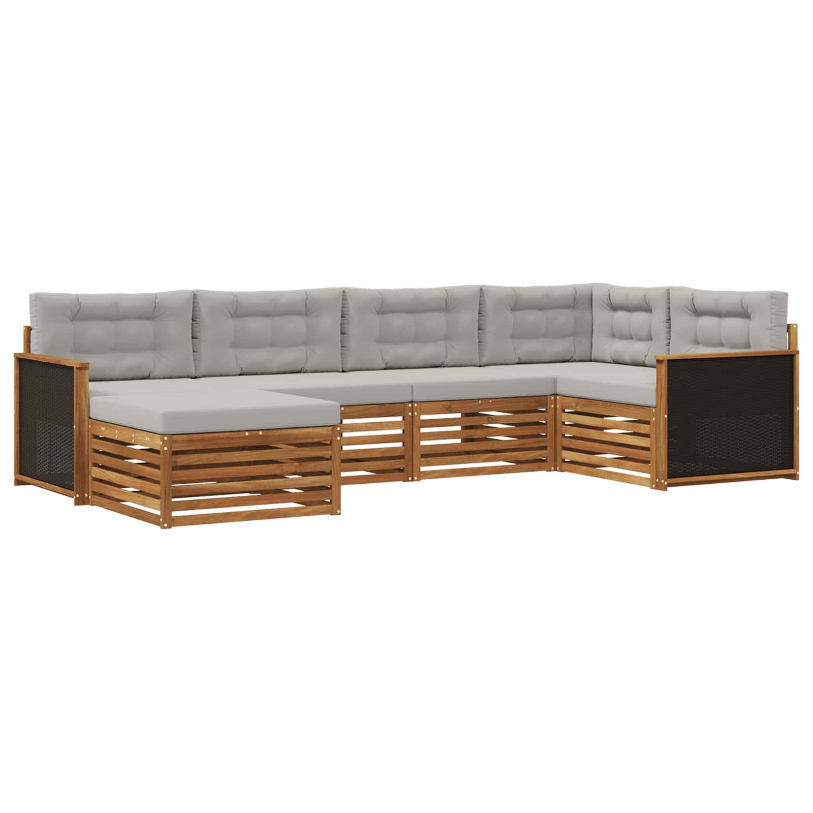 vidaXL Outdoor-Sofagarnitur mit Kissen 6 pcs Natürlich und Hellgrau