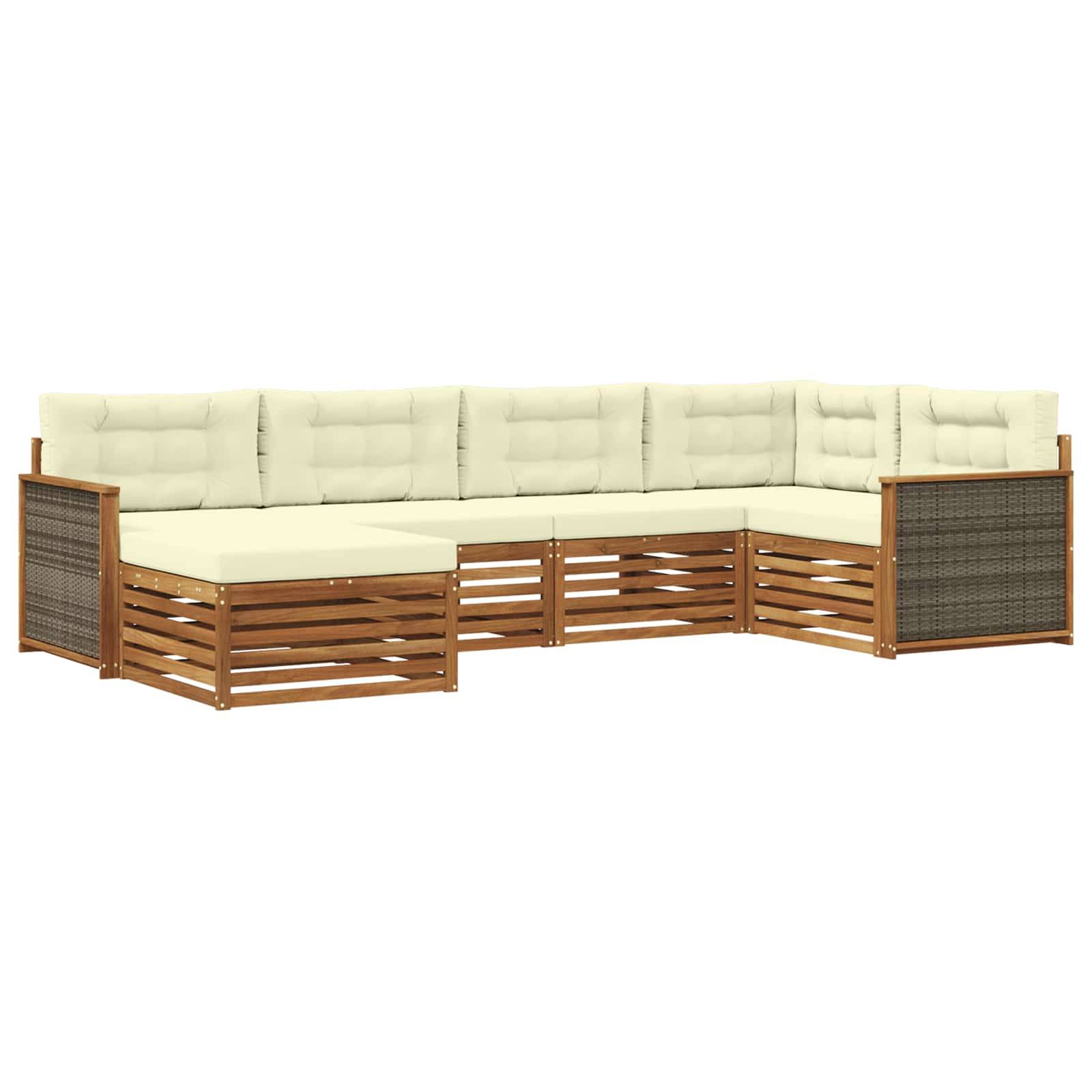 vidaXL Outdoor-Sofagarnitur mit Kissen 6 pcs Natur und Creme