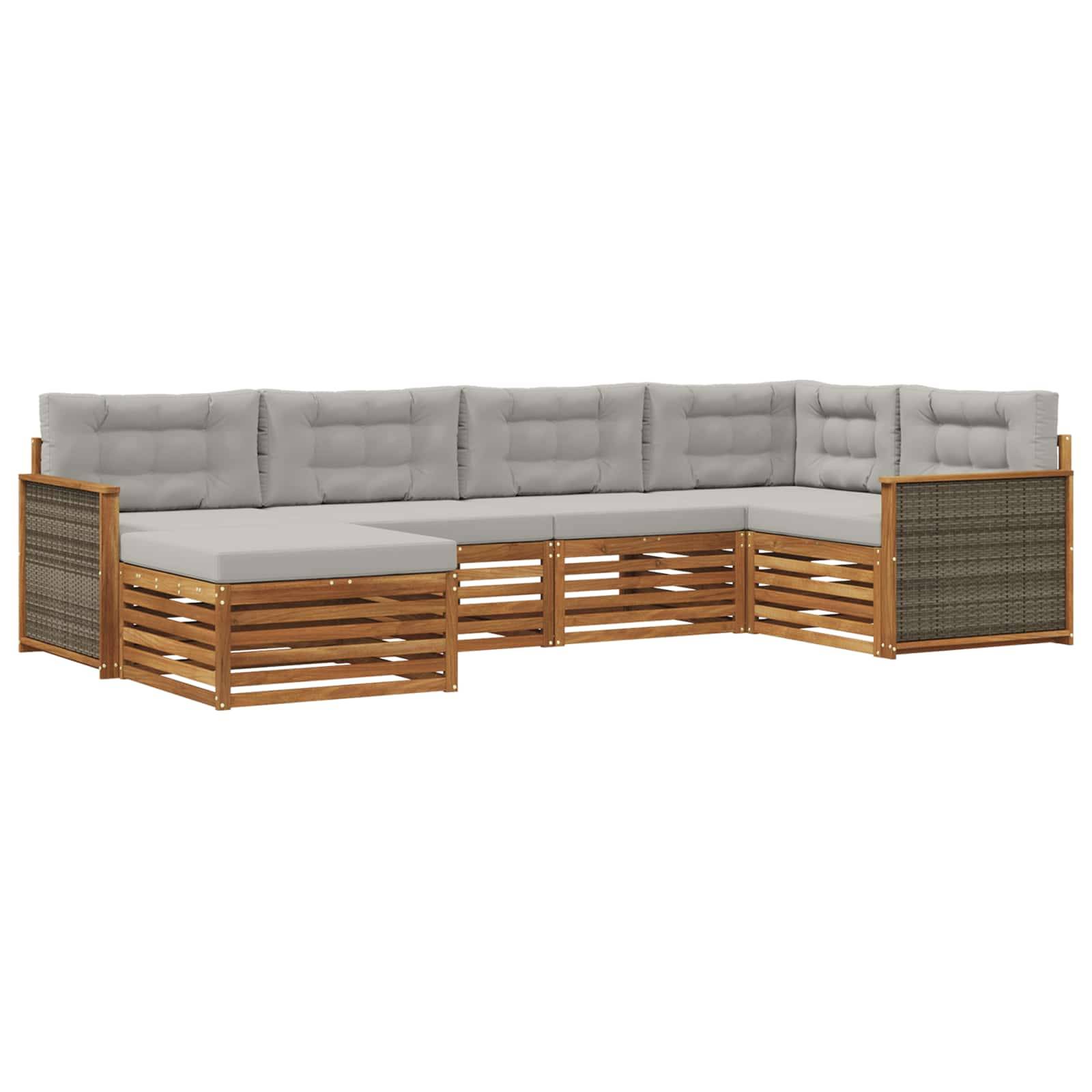 vidaXL Outdoor-Sofagarnitur mit Kissen 6 pcs Natürlich und Hellgrau
