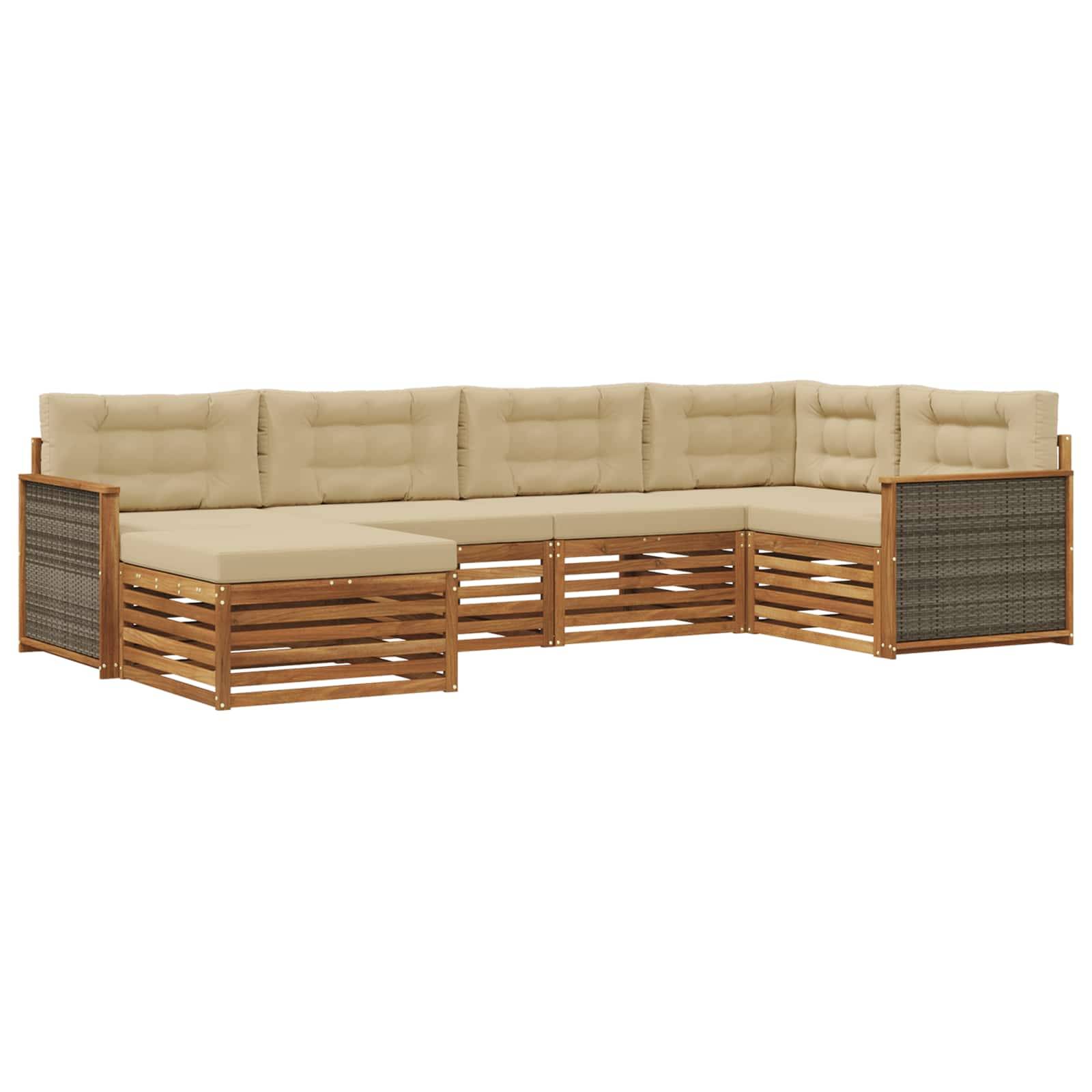 vidaXL Outdoor-Sofagarnitur mit Kissen 6 pcs Natur und Beige