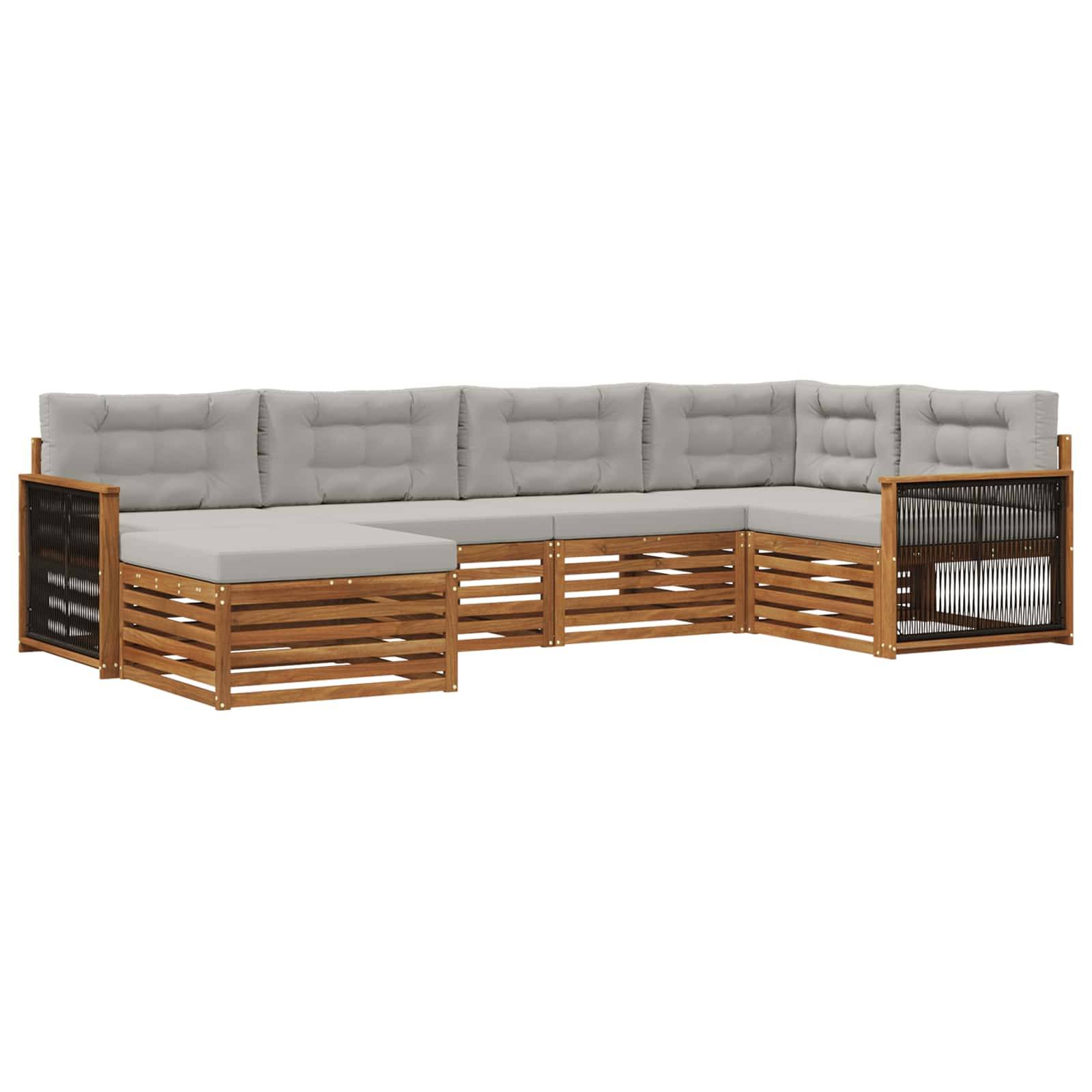 vidaXL Outdoor-Sofagarnitur mit Kissen 6 pcs Natürlich und Hellgrau