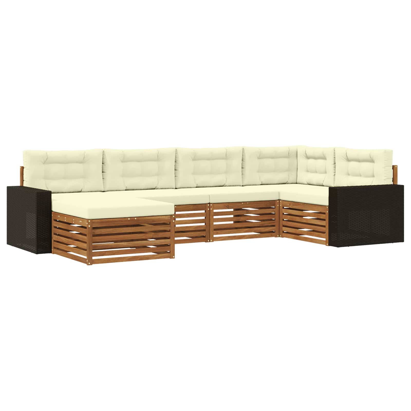 vidaXL Outdoor-Sofagarnitur mit Kissen 6 pcs Natur und Creme